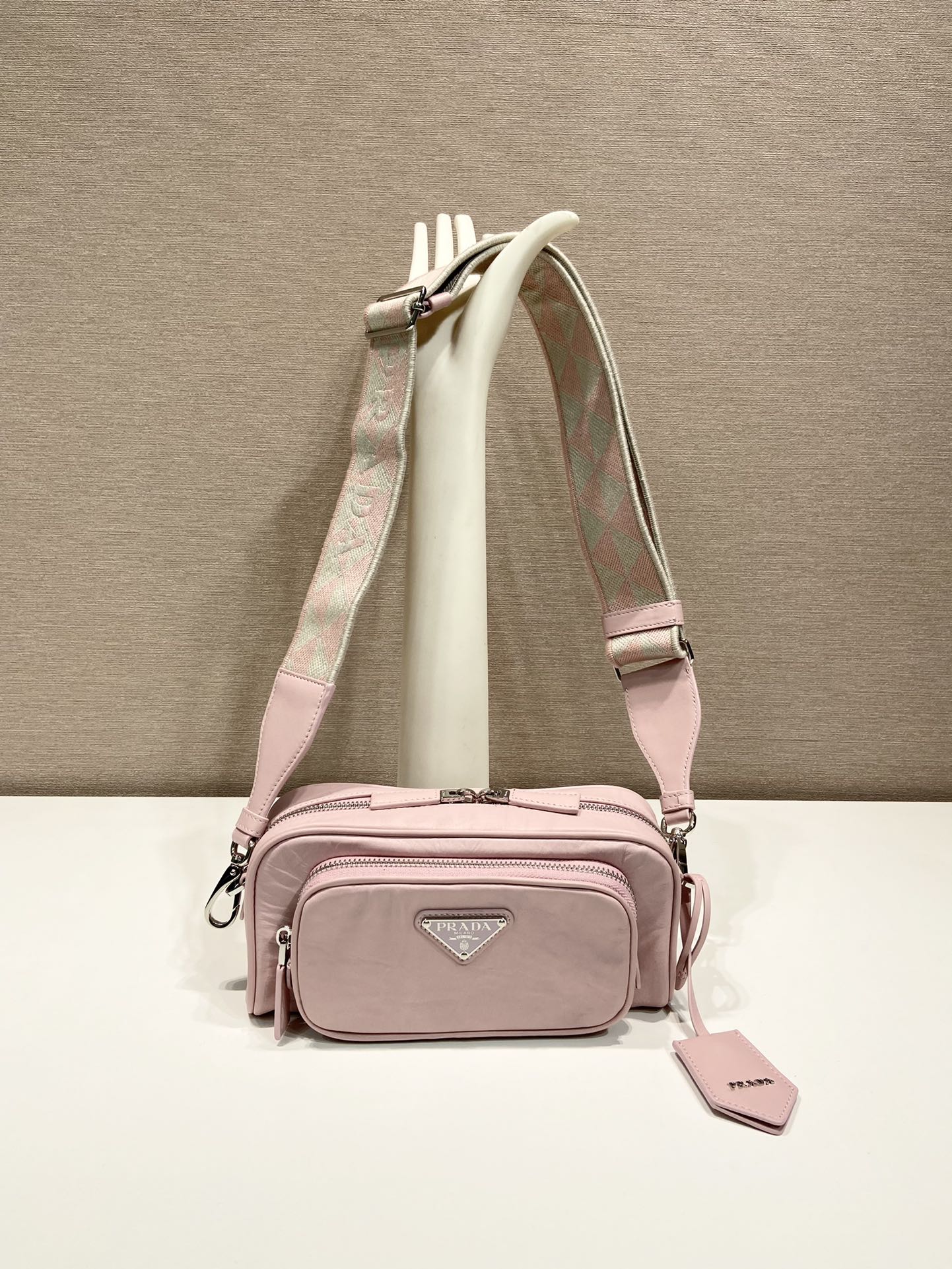 Pra*a nappa antique leather multi-pocket shoulder bag