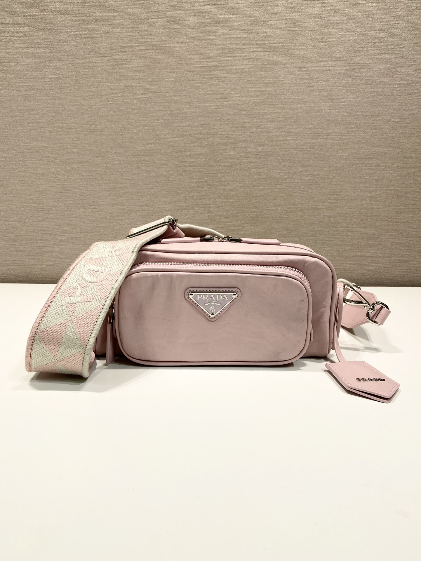 Pra*a nappa antique leather multi-pocket shoulder bag