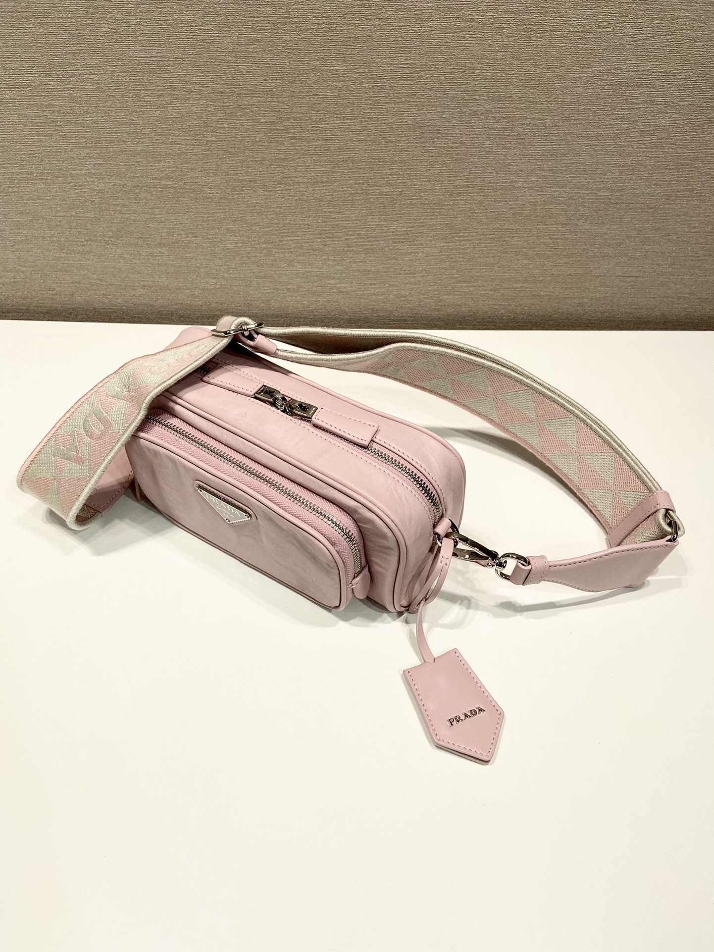 Pra*a nappa antique leather multi-pocket shoulder bag