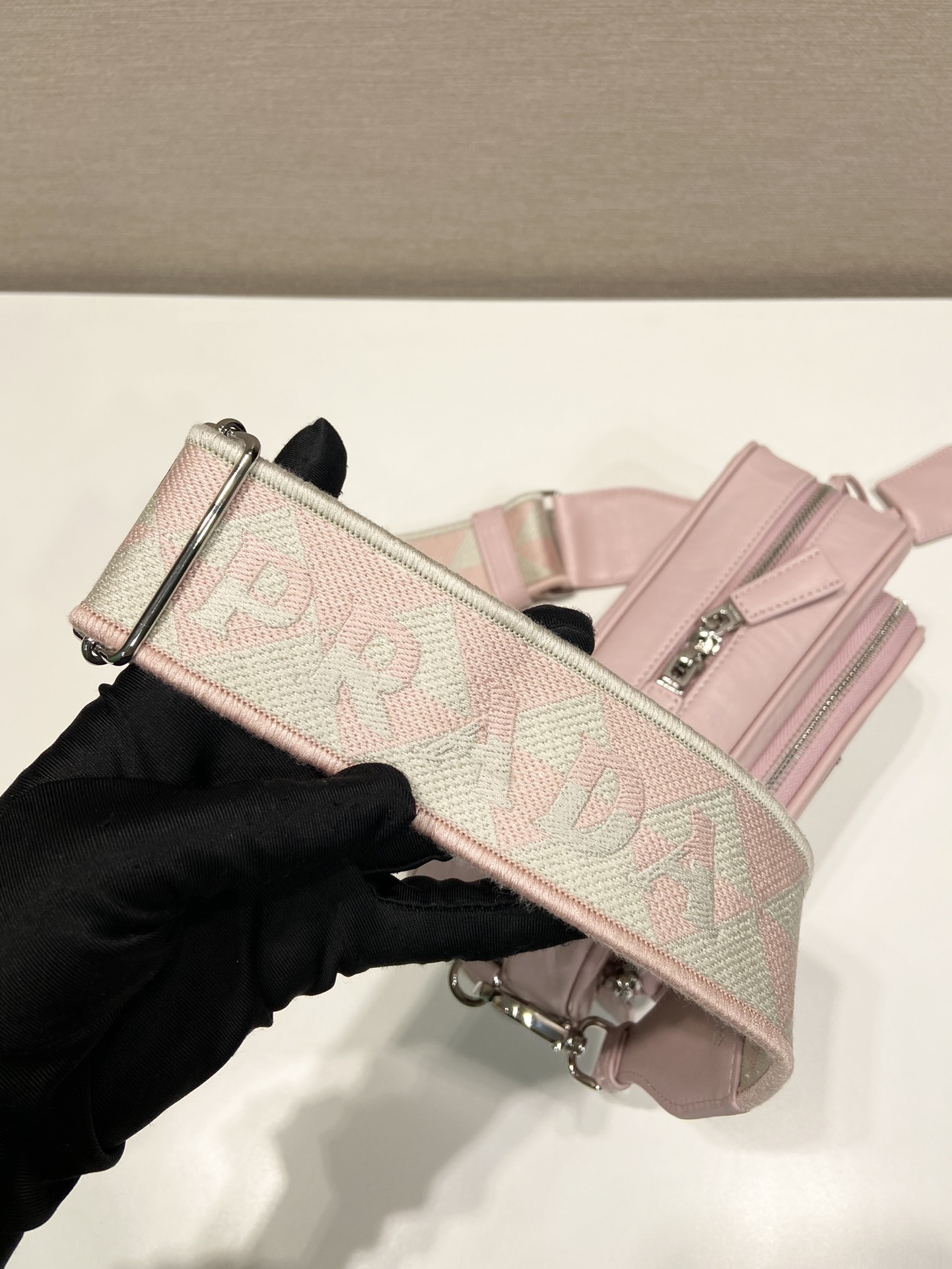 Pra*a nappa antique leather multi-pocket shoulder bag