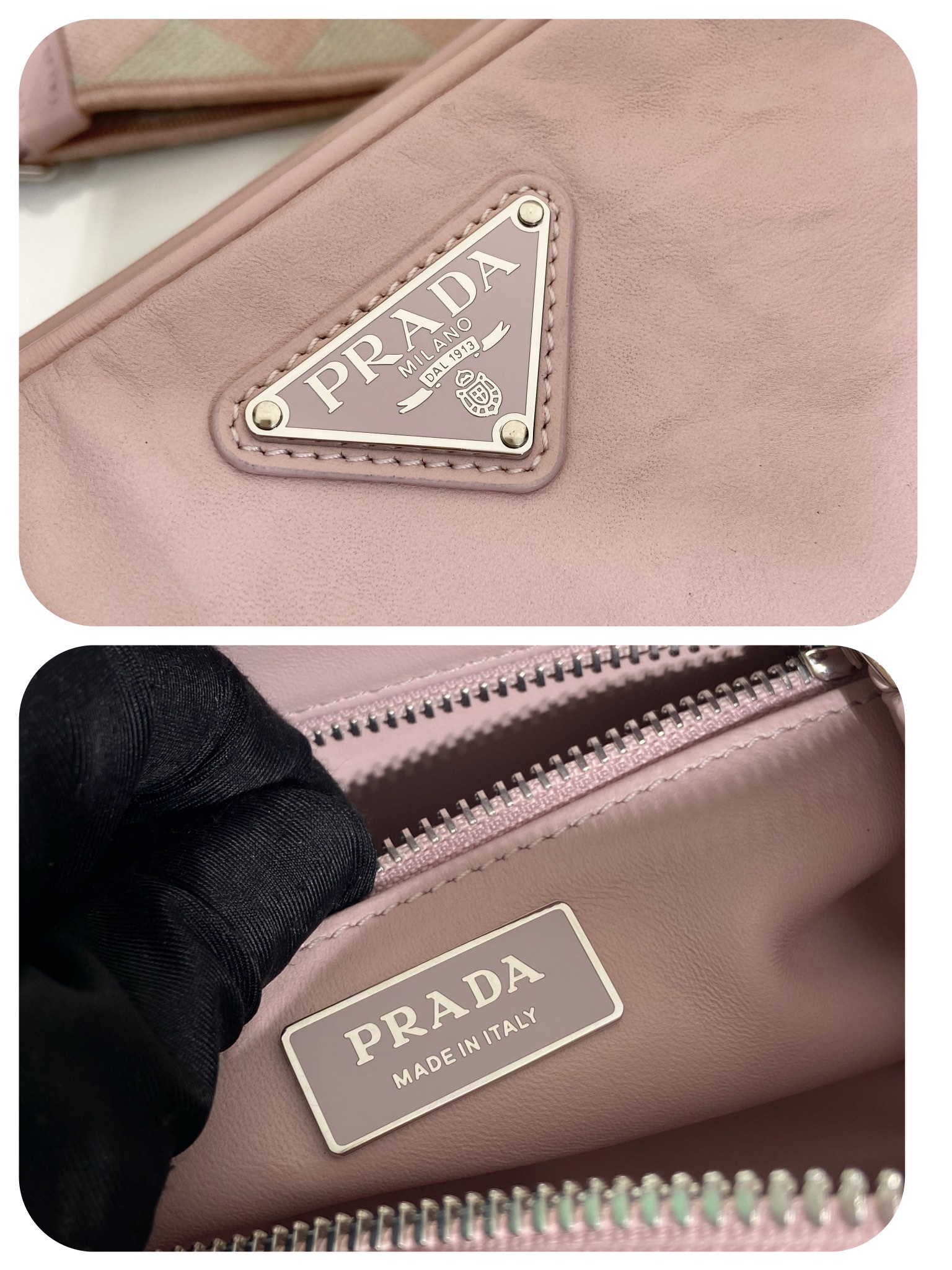 Pra*a nappa antique leather multi-pocket shoulder bag