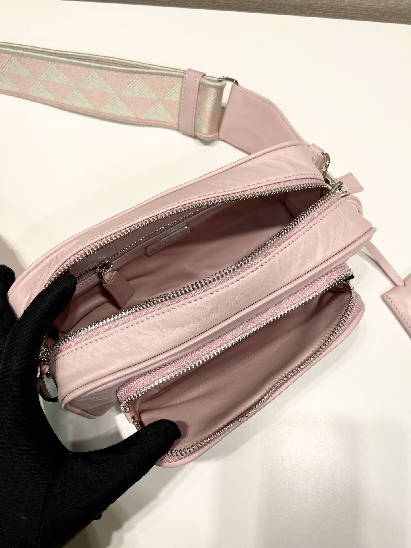 Pra*a nappa antique leather multi-pocket shoulder bag
