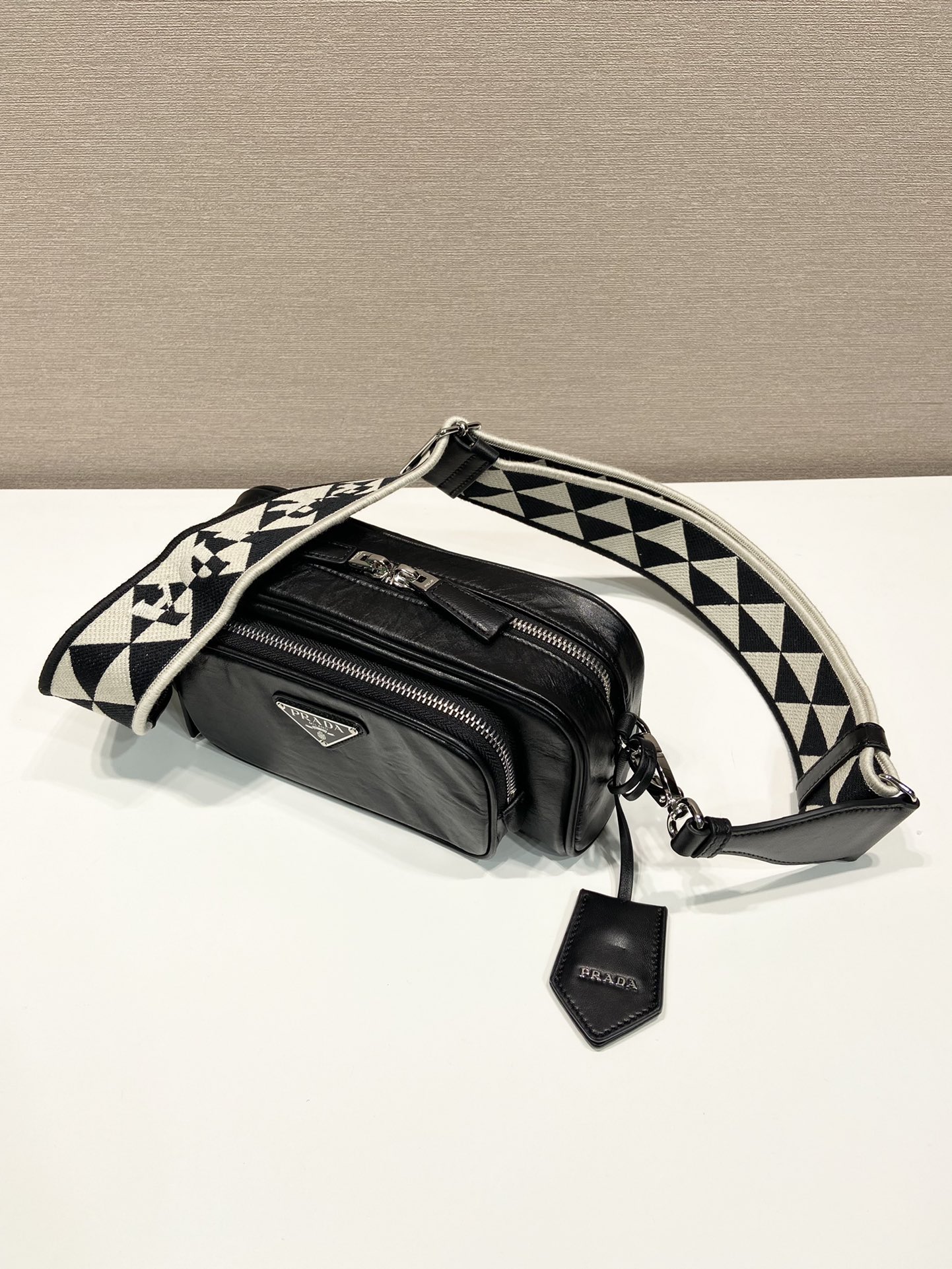 Pra*a nappa antique leather multi-pocket shoulder bag