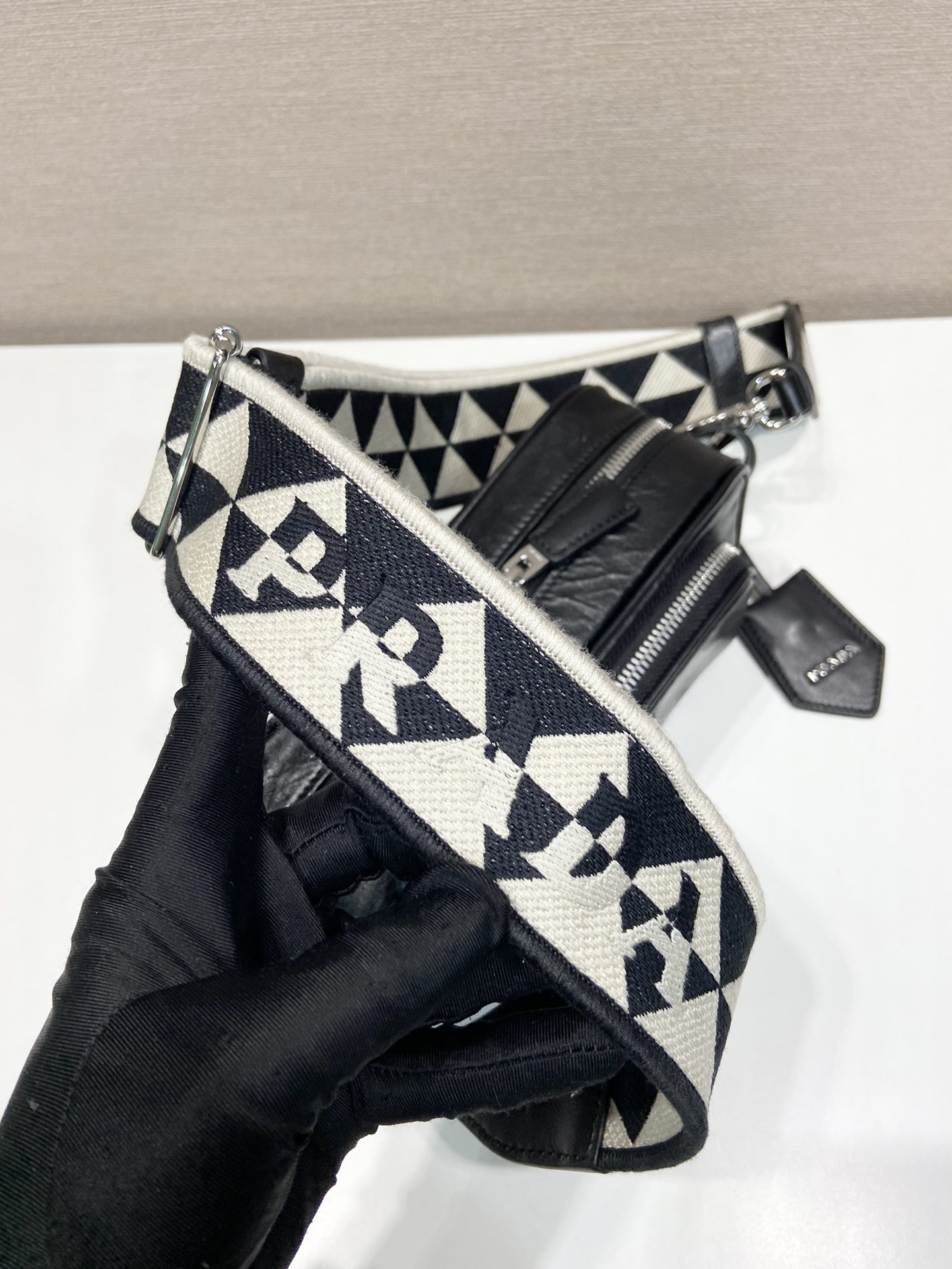 Pra*a nappa antique leather multi-pocket shoulder bag