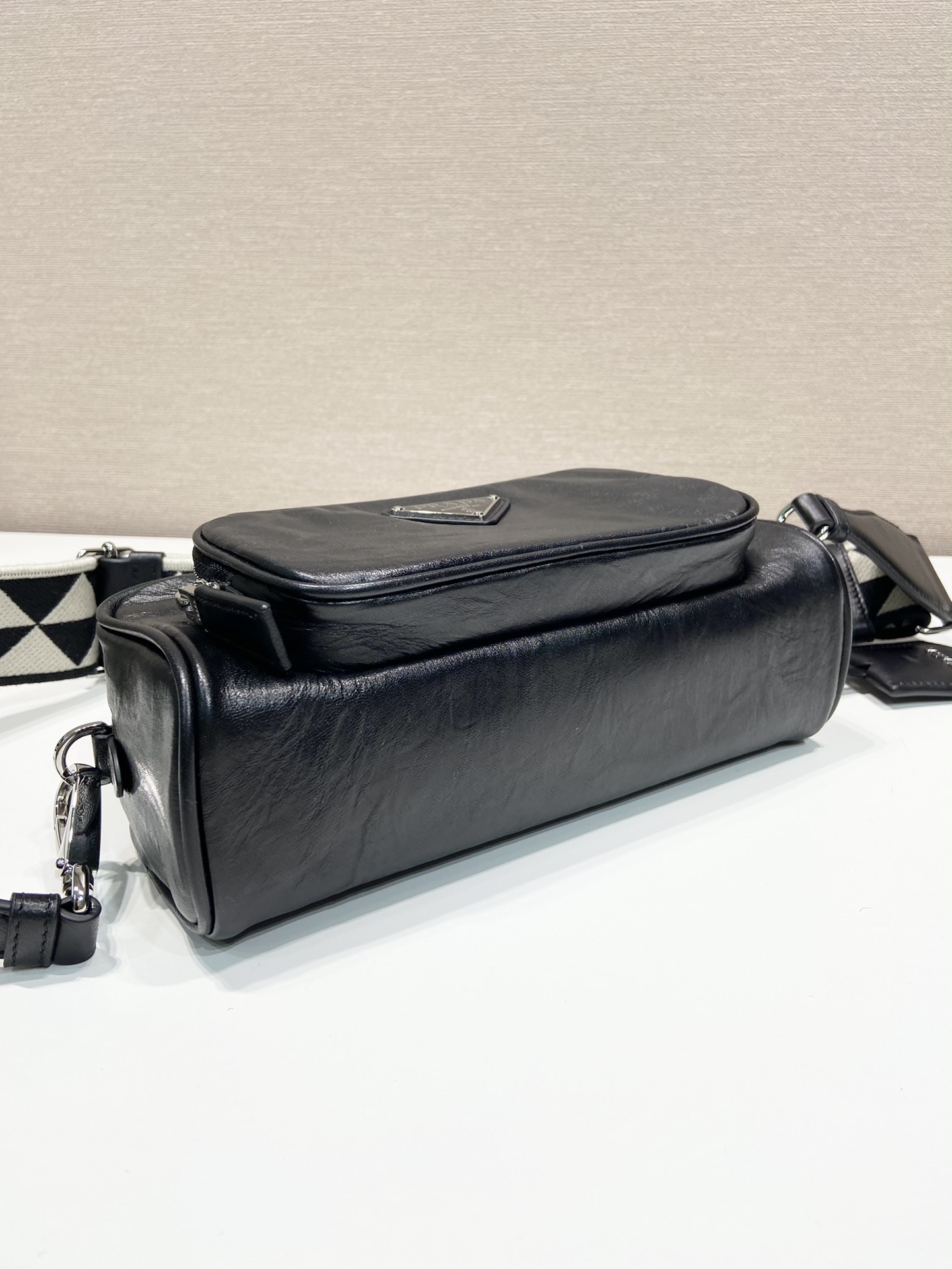 Pra*a nappa antique leather multi-pocket shoulder bag
