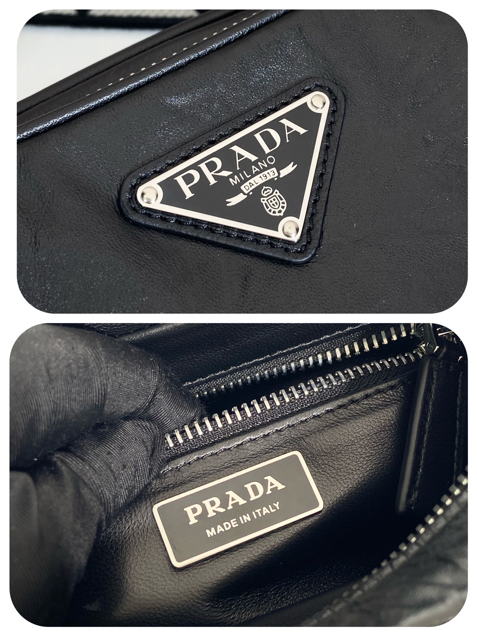 Pra*a nappa antique leather multi-pocket shoulder bag