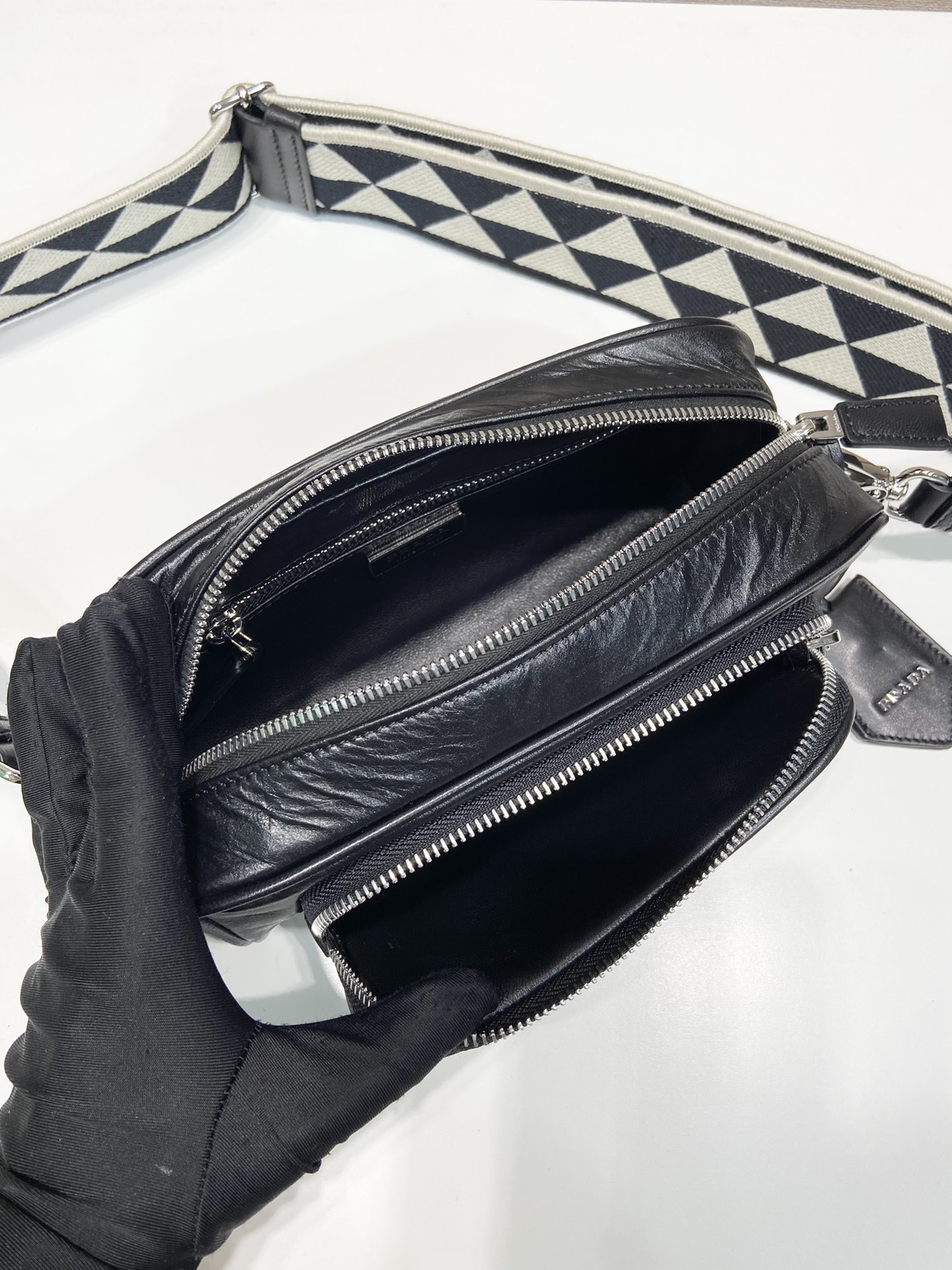 Pra*a nappa antique leather multi-pocket shoulder bag