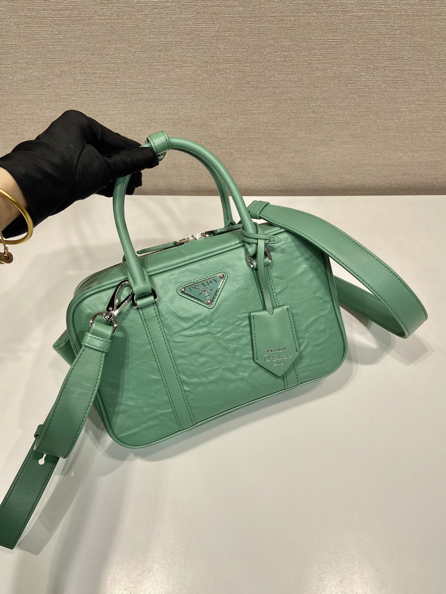Pra*a antique nappa leather top handle bag