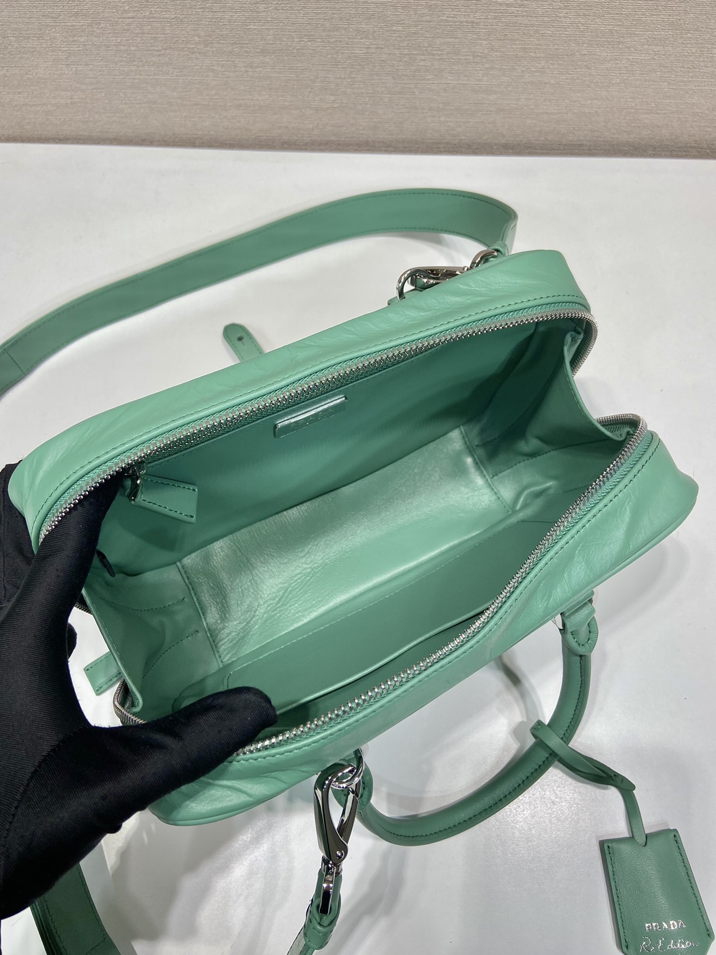 Pra*a antique nappa leather top handle bag