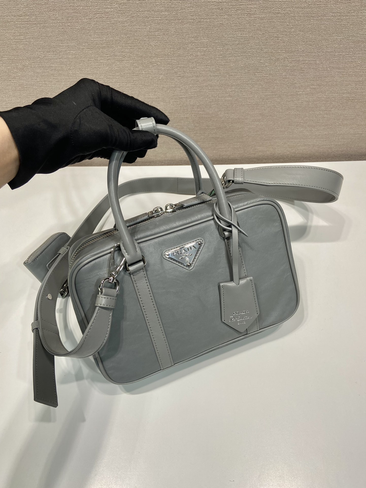 Pra*a antique nappa leather top handle bag
