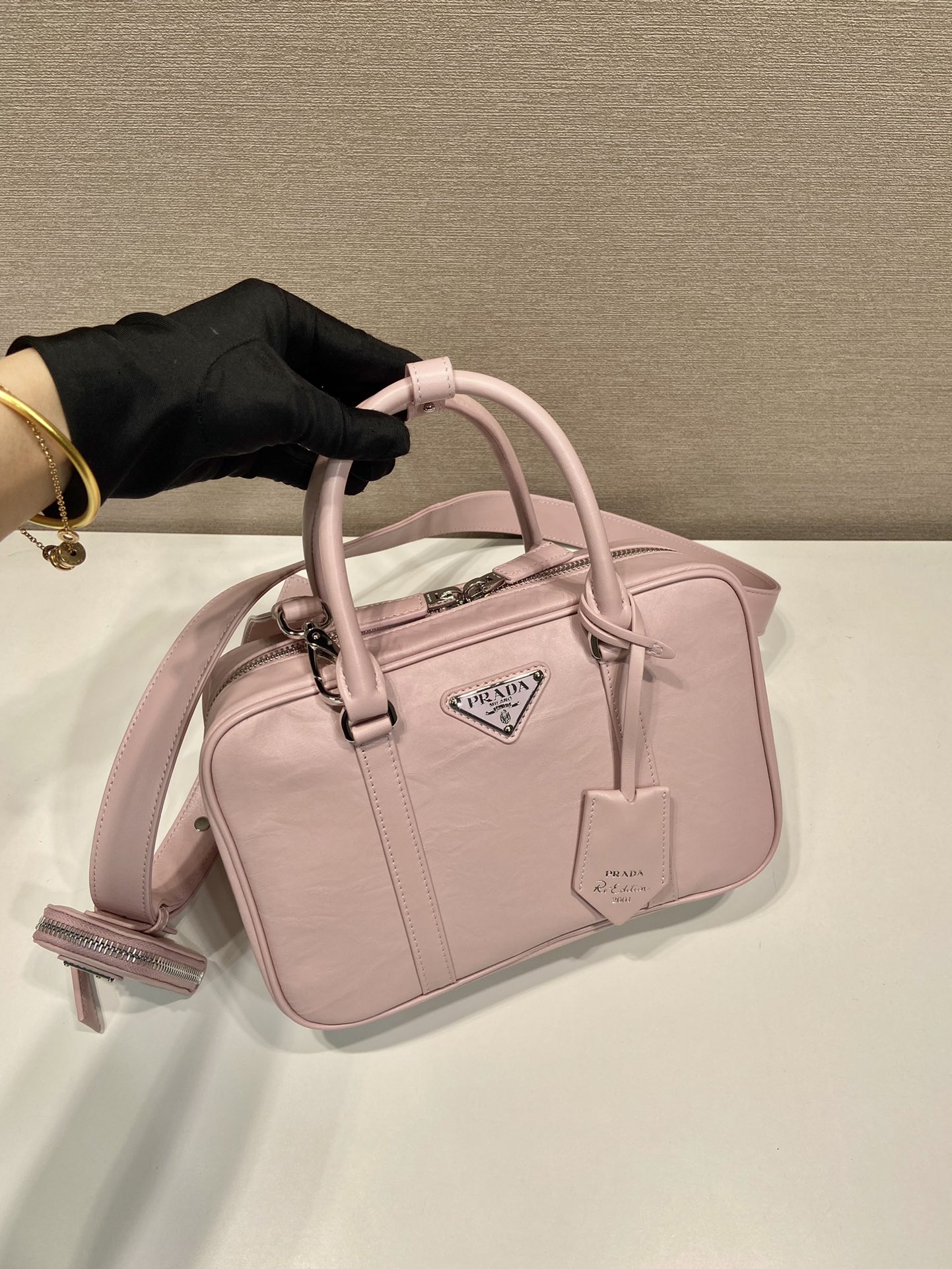 Pra*a antique nappa leather top handle bag