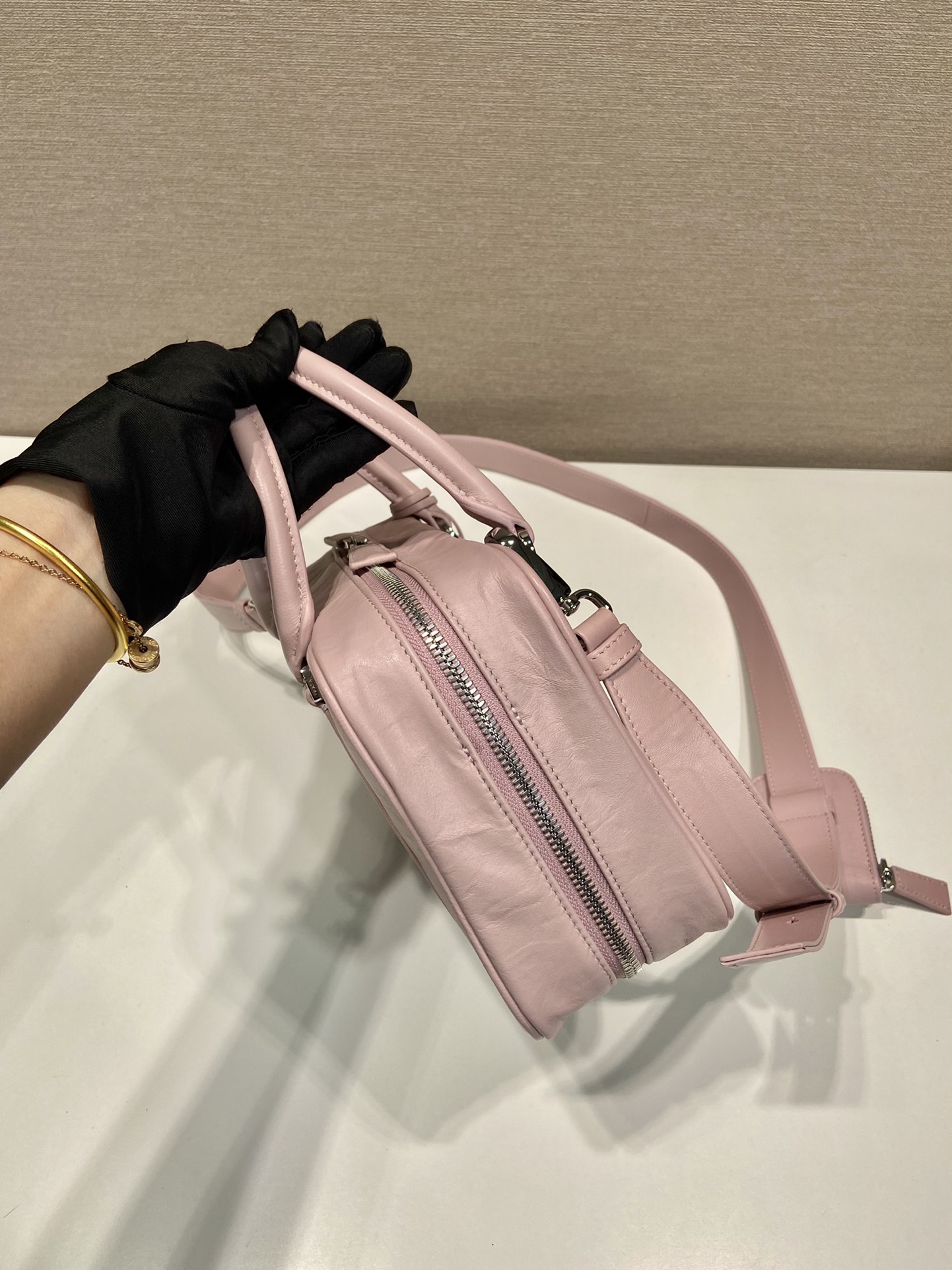 Pra*a antique nappa leather top handle bag