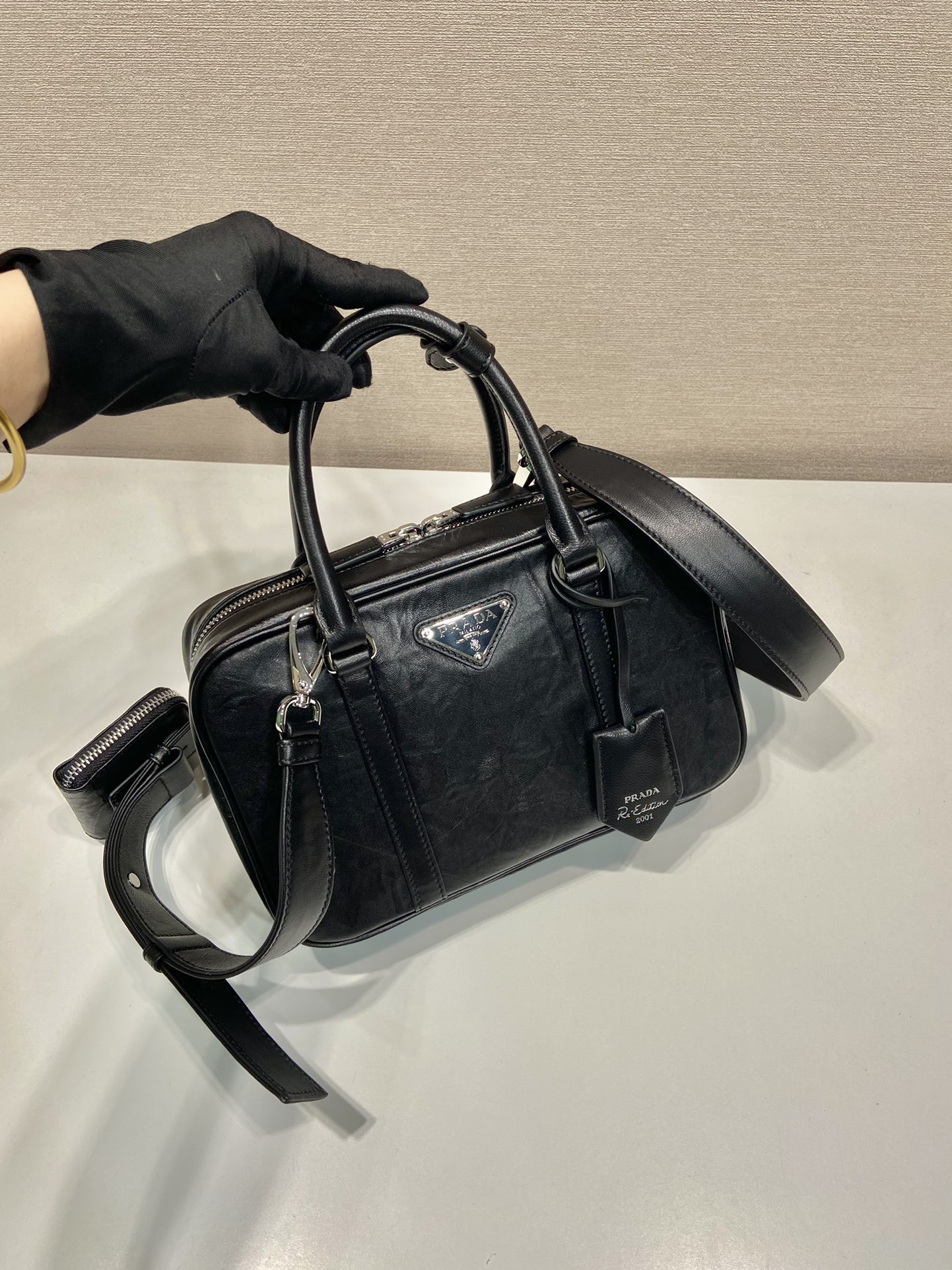 Pra*a antique nappa leather top handle bag