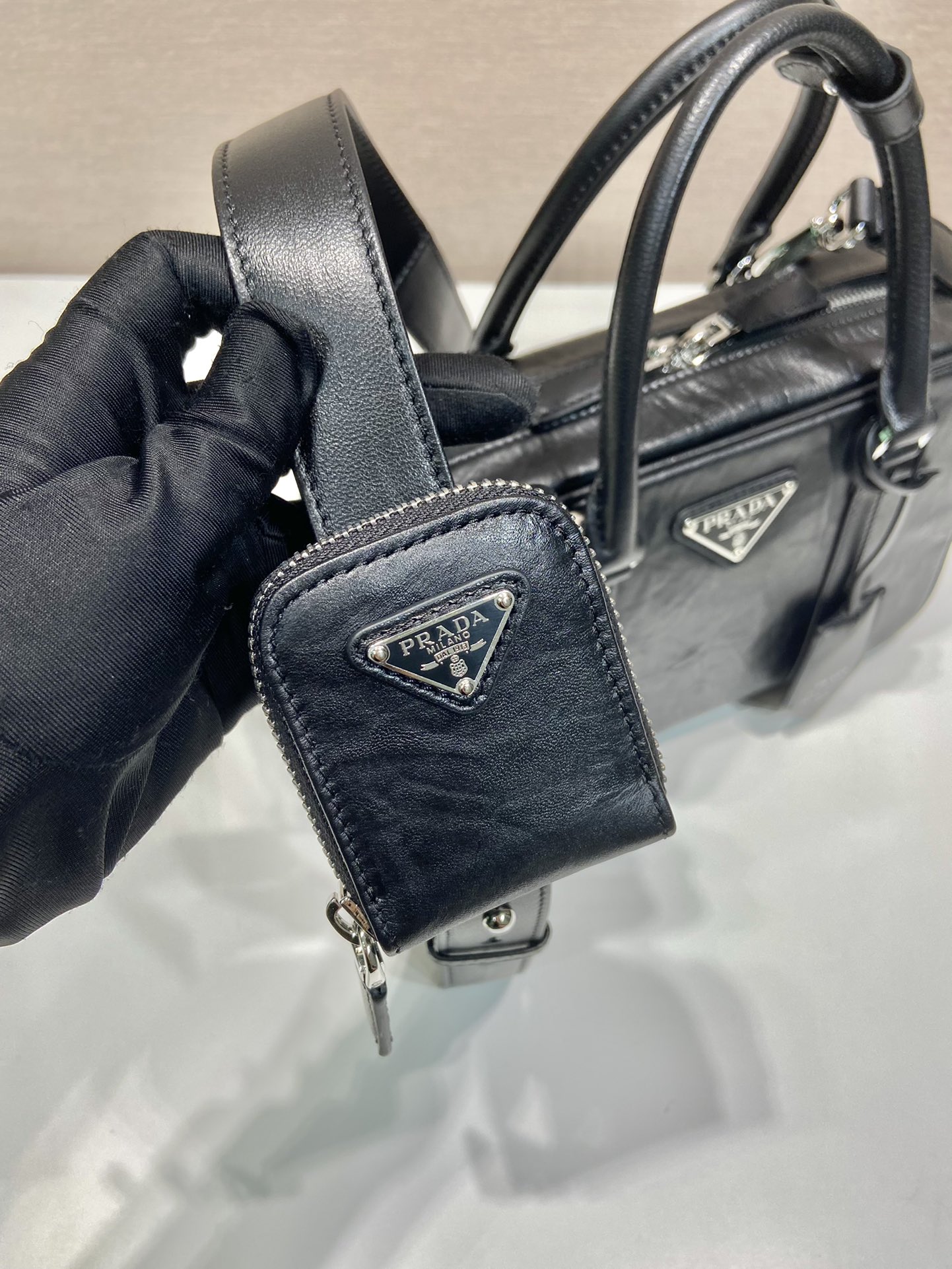 Pra*a antique nappa leather top handle bag