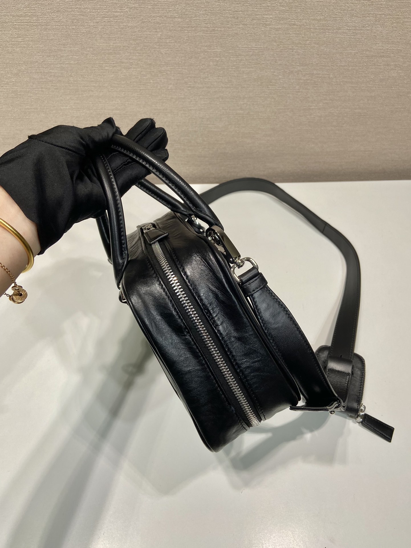 Pra*a antique nappa leather top handle bag