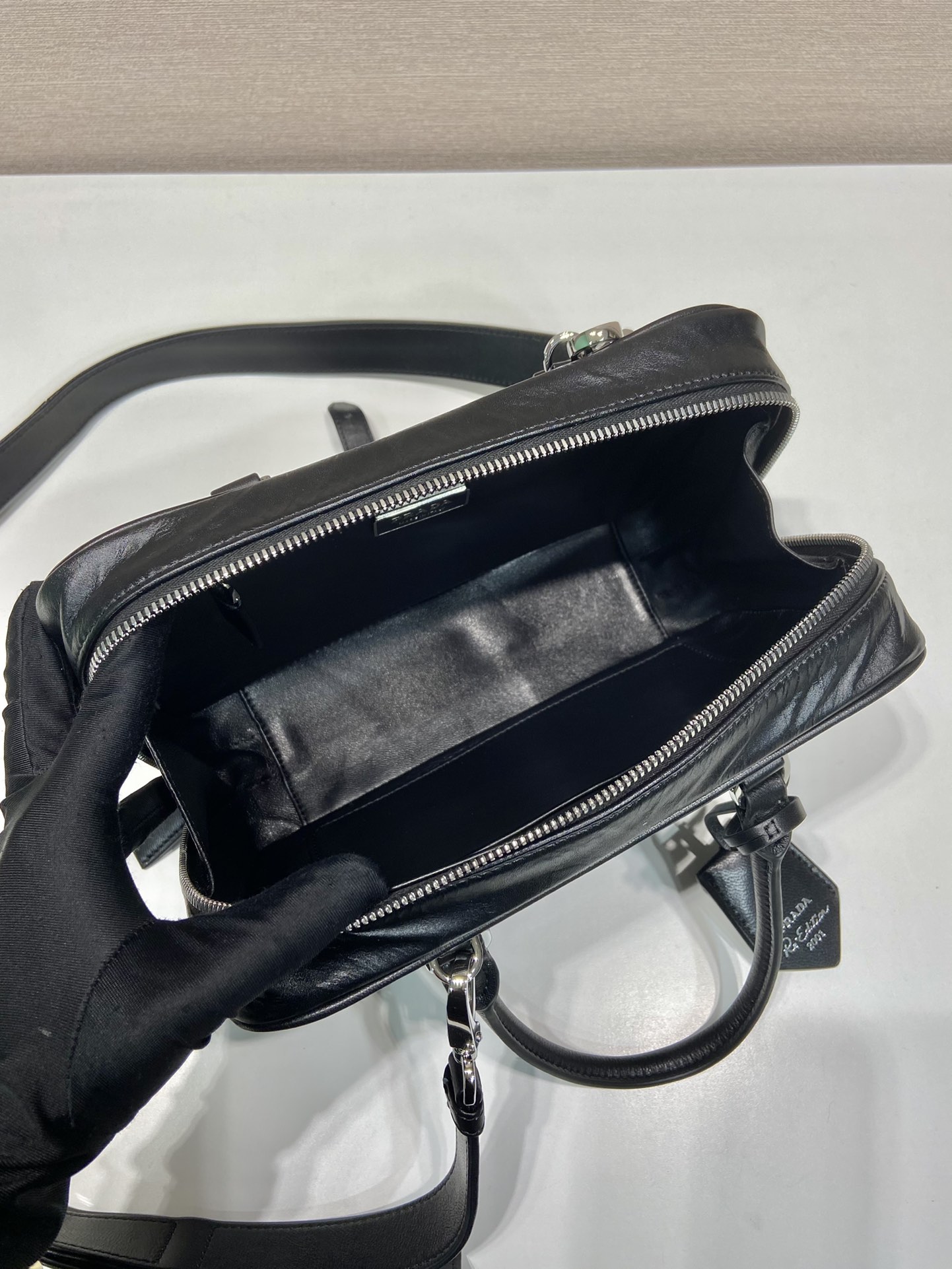 Pra*a antique nappa leather top handle bag