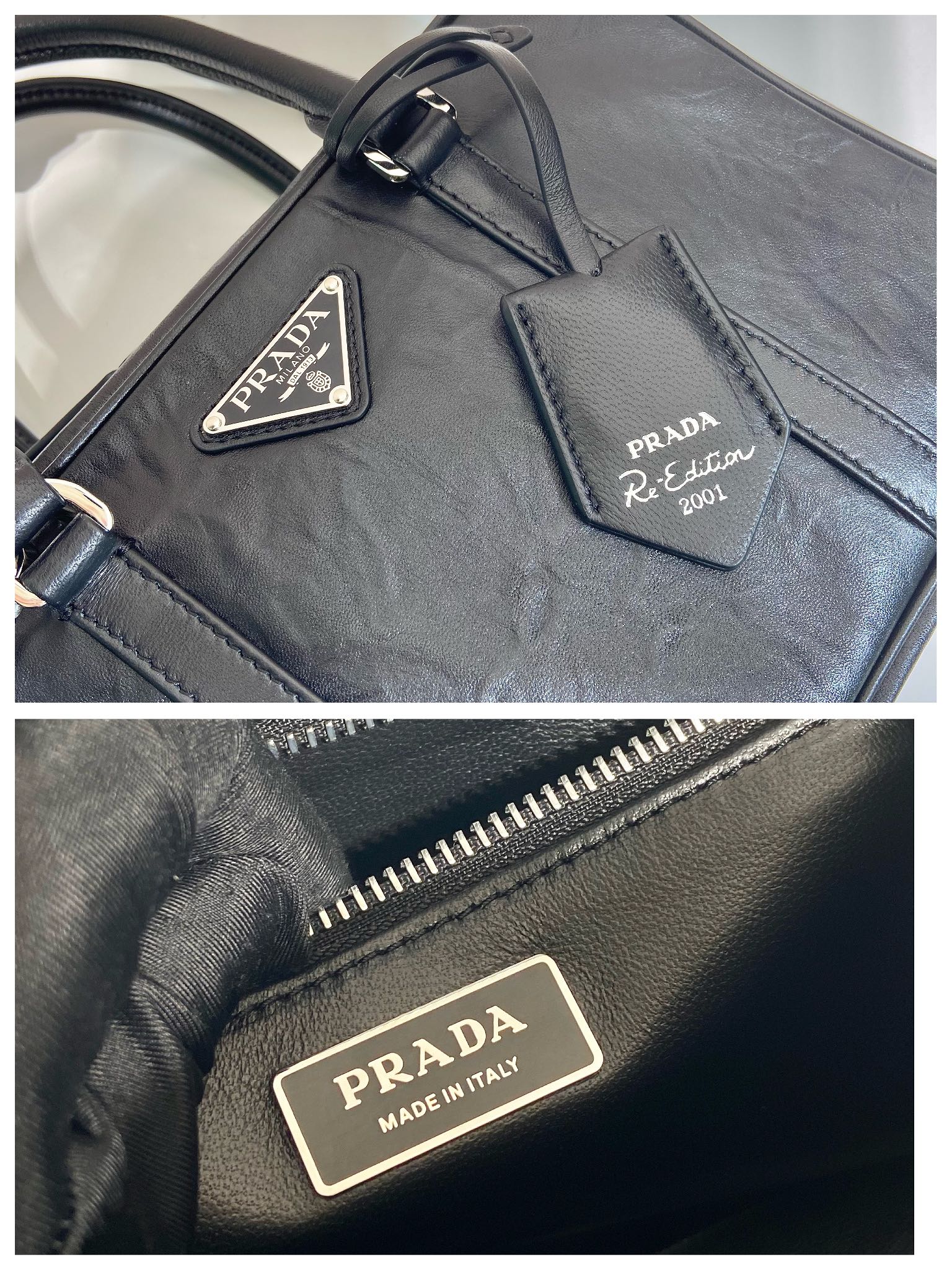 Pra*a antique nappa leather top handle bag