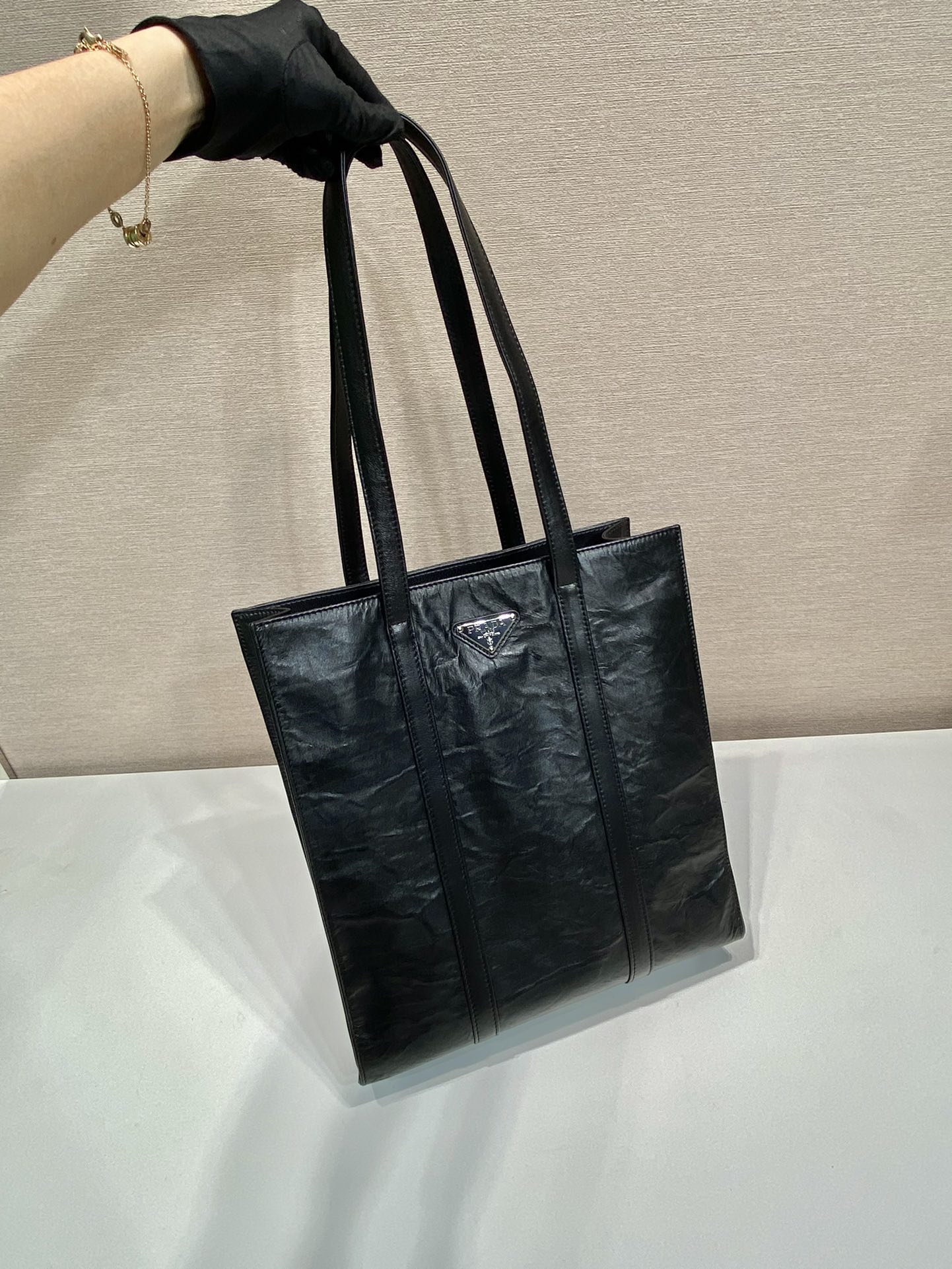 Pra*a small antique nappa leather tote