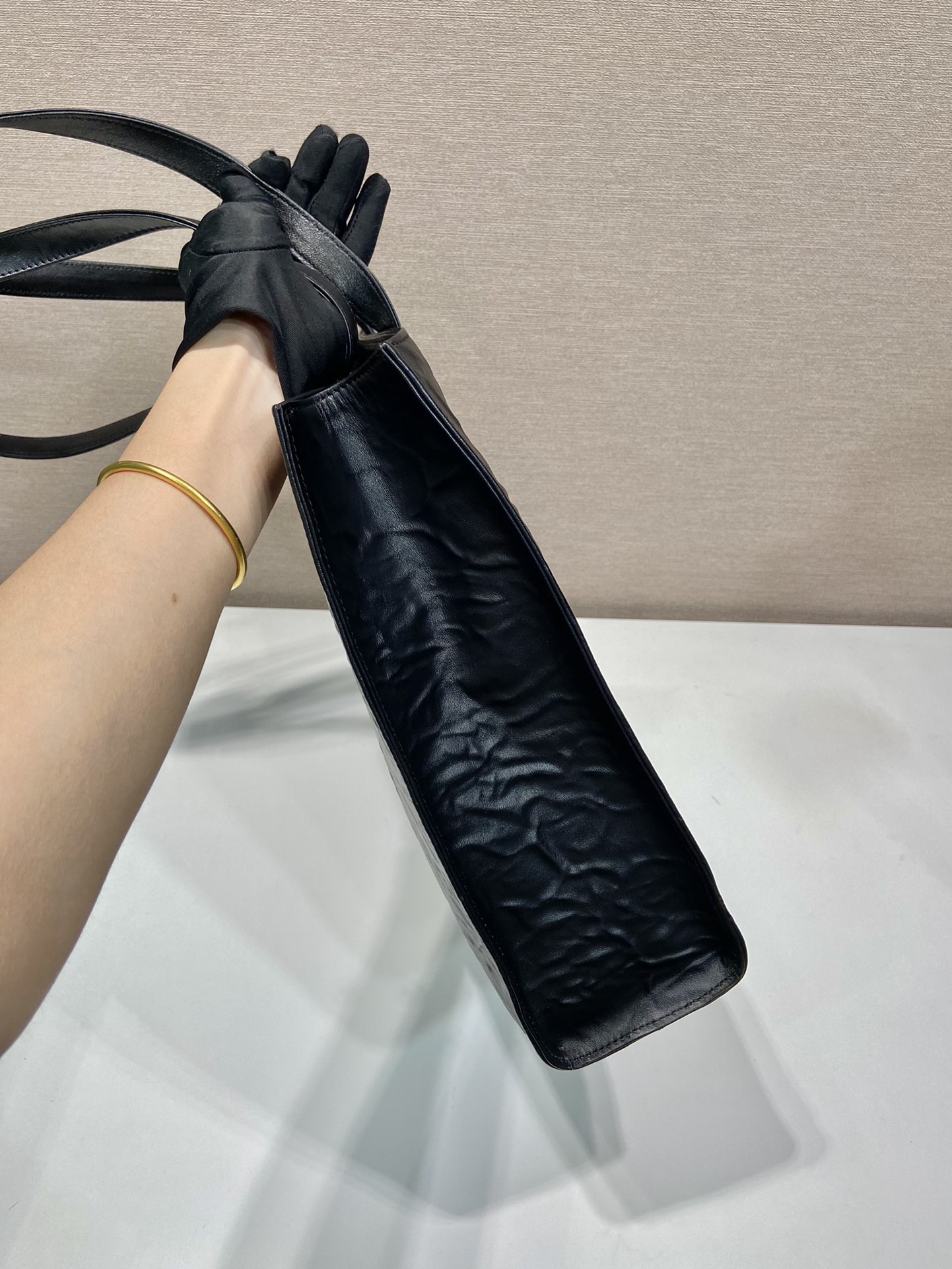 Pra*a large antique nappa leather tote