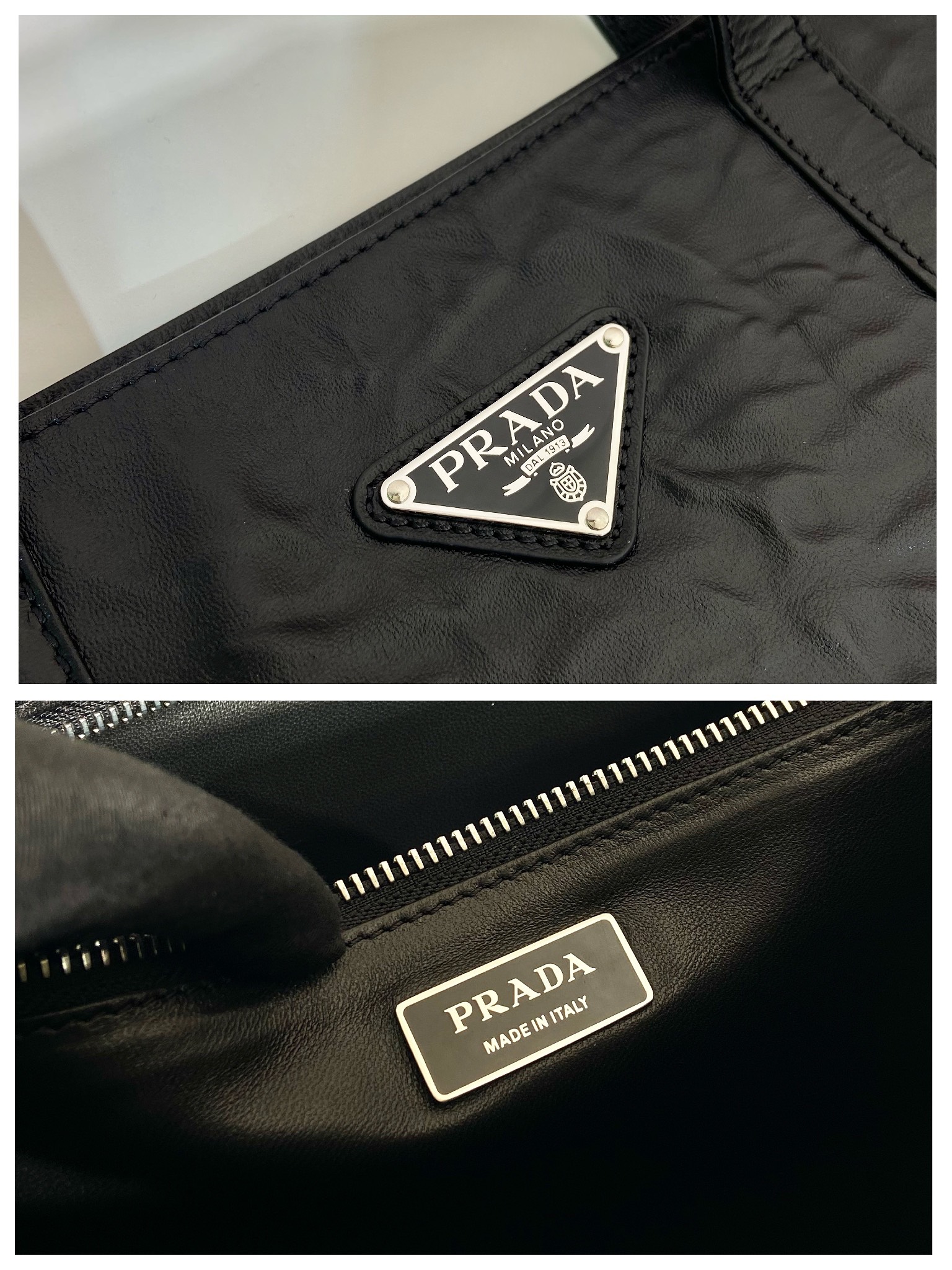 Pra*a large antique nappa leather tote