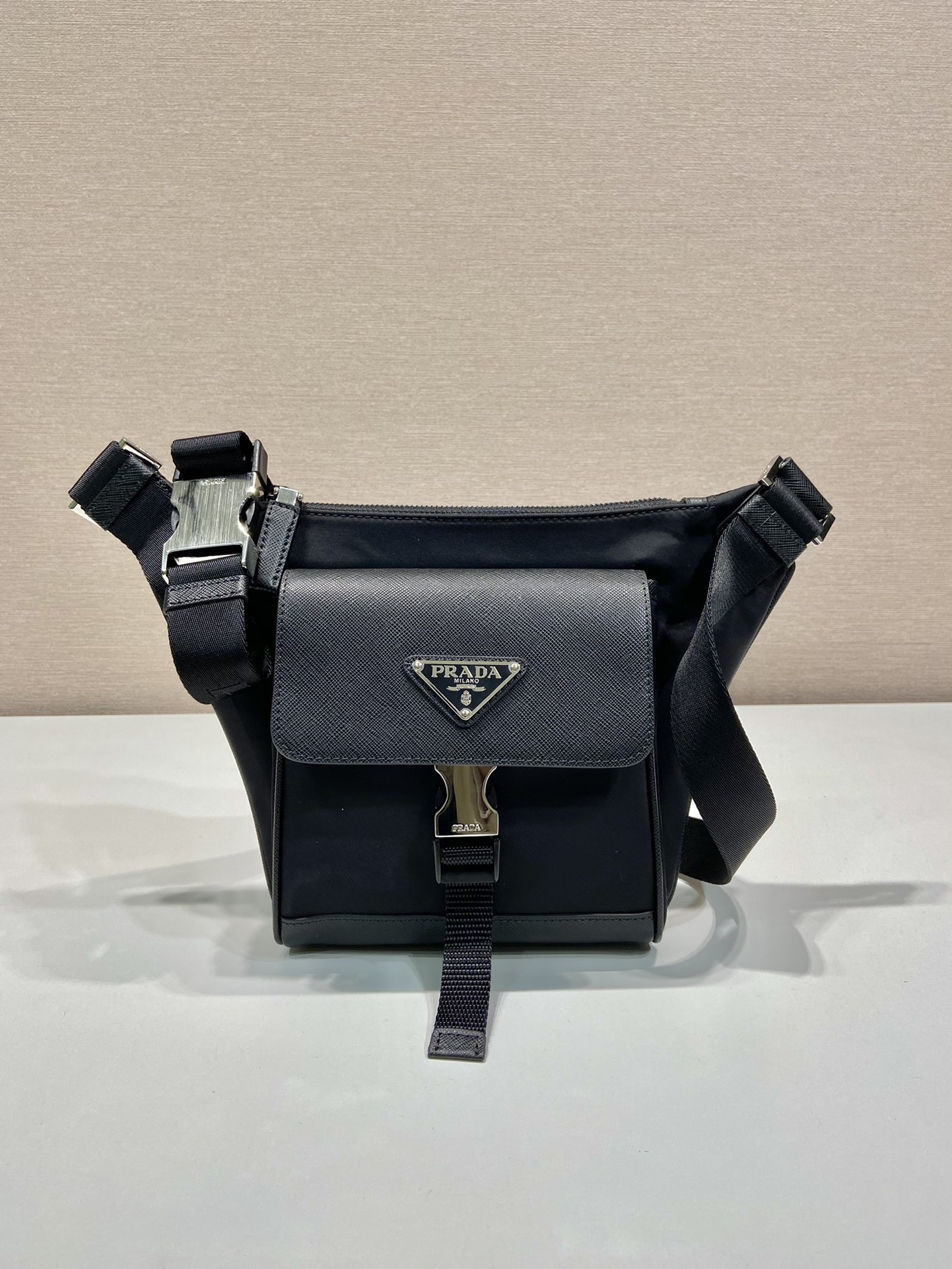 Pra*a re-nylon and saffiano leather shoulder bag