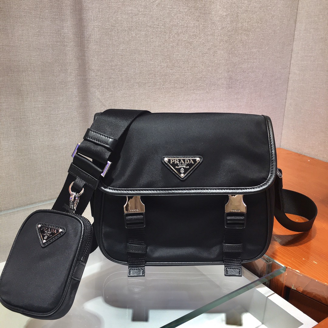 Pra*a re-nylon and saffiano leather shoulder bag