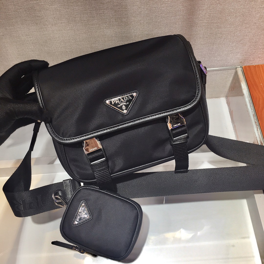 Pra*a re-nylon and saffiano leather shoulder bag