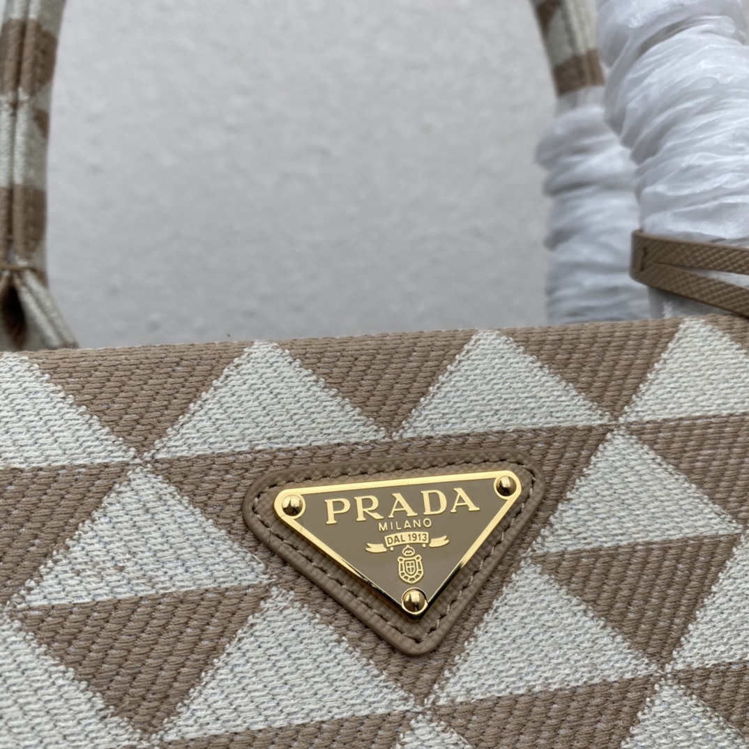 large Pra*a symbole embroidered fabric handbag