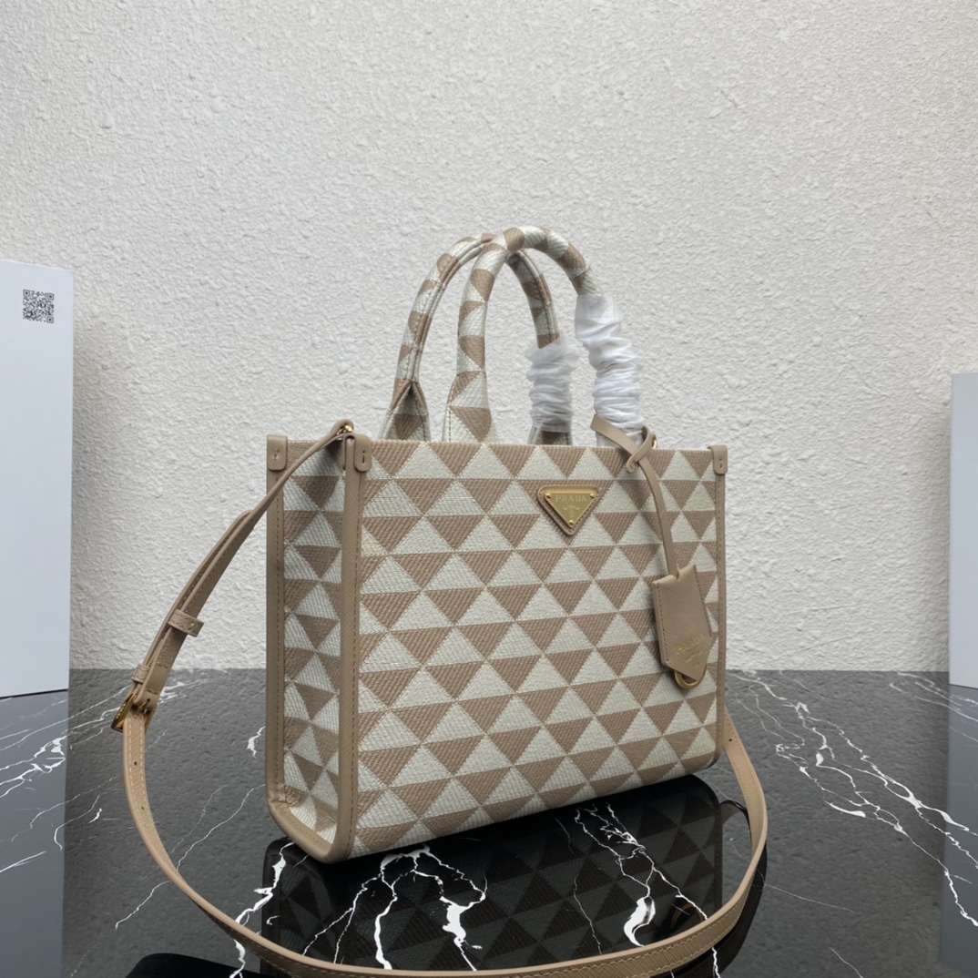 small Pra*a symbole embroidered fabric handbag