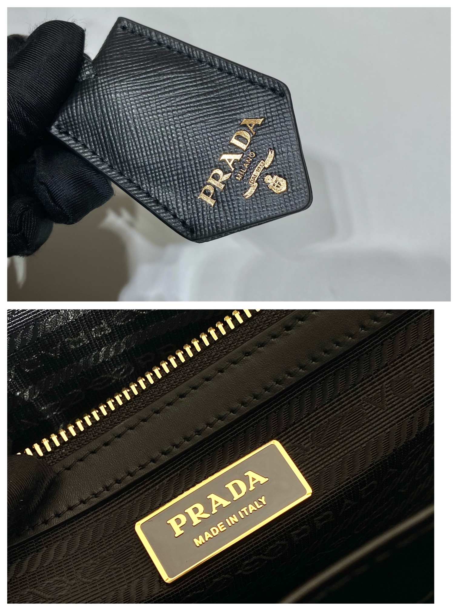 small Pra*a symbole embroidered fabric handbag