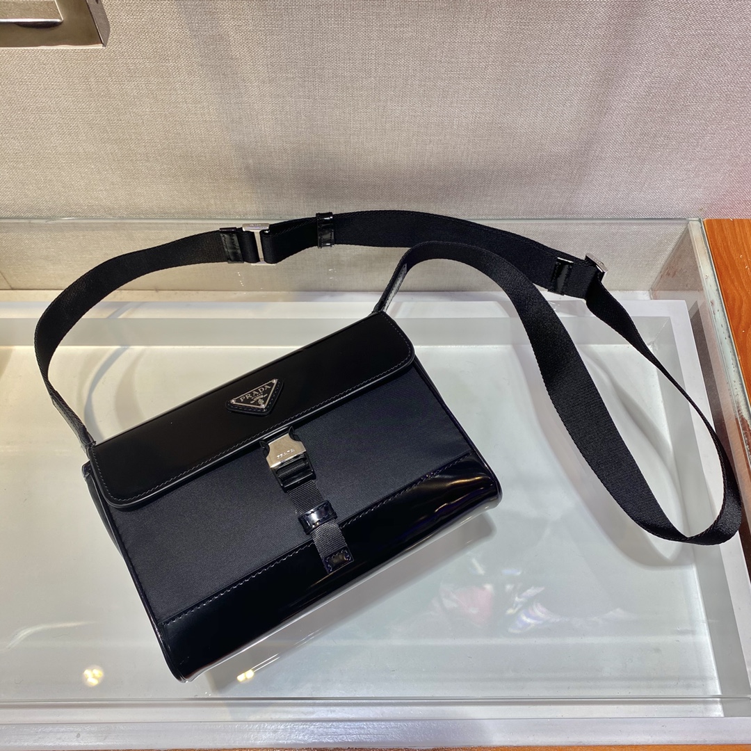 Pra*a re-nylon and leather shoulder bag