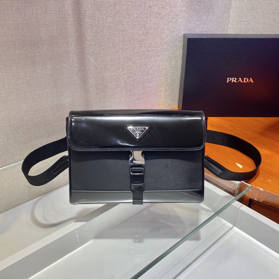 Pra*a re-nylon and leather shoulder bag