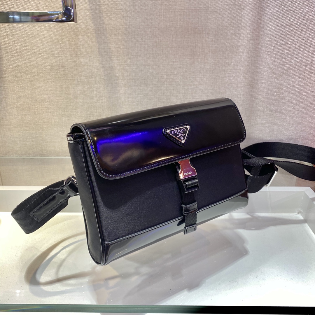 Pra*a re-nylon and leather shoulder bag