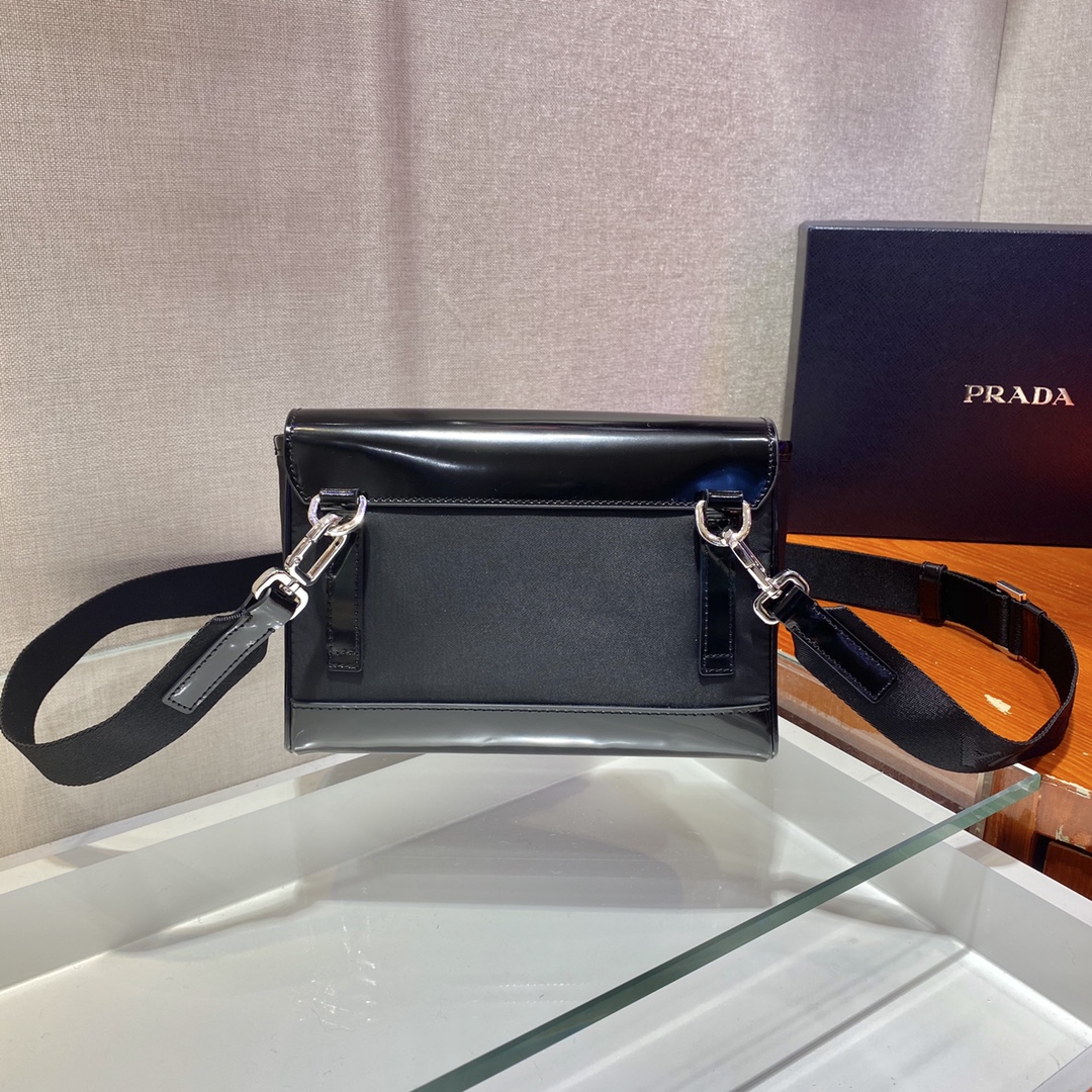 Pra*a re-nylon and leather shoulder bag
