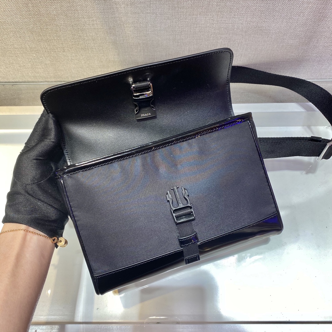 Pra*a re-nylon and leather shoulder bag