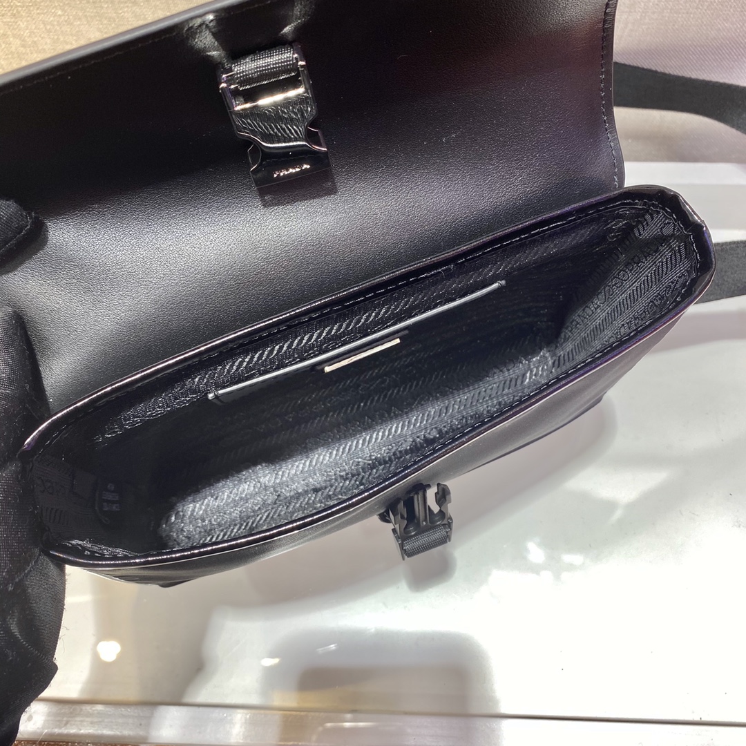 Pra*a re-nylon and leather shoulder bag