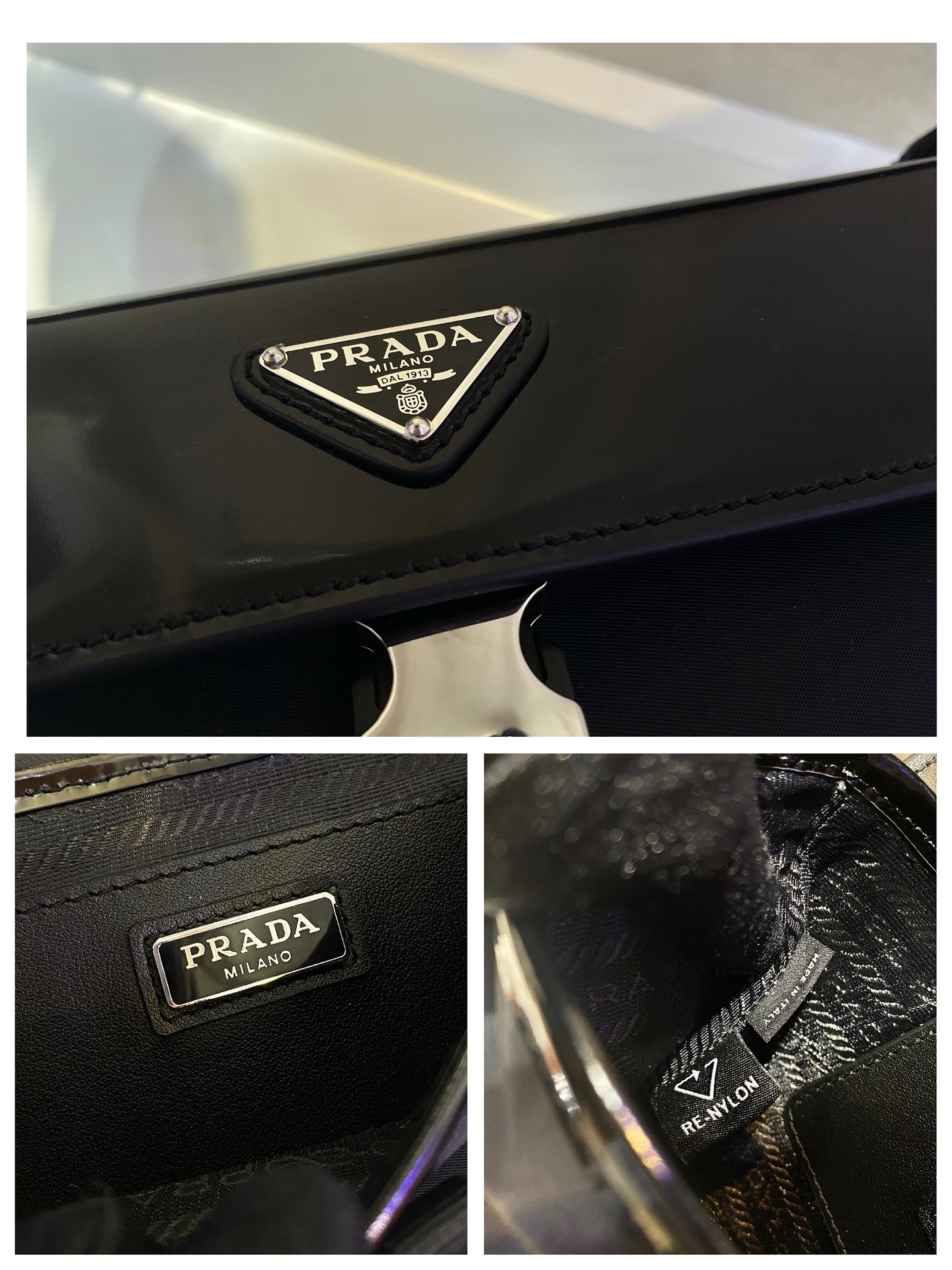 Pra*a re-nylon and leather shoulder bag