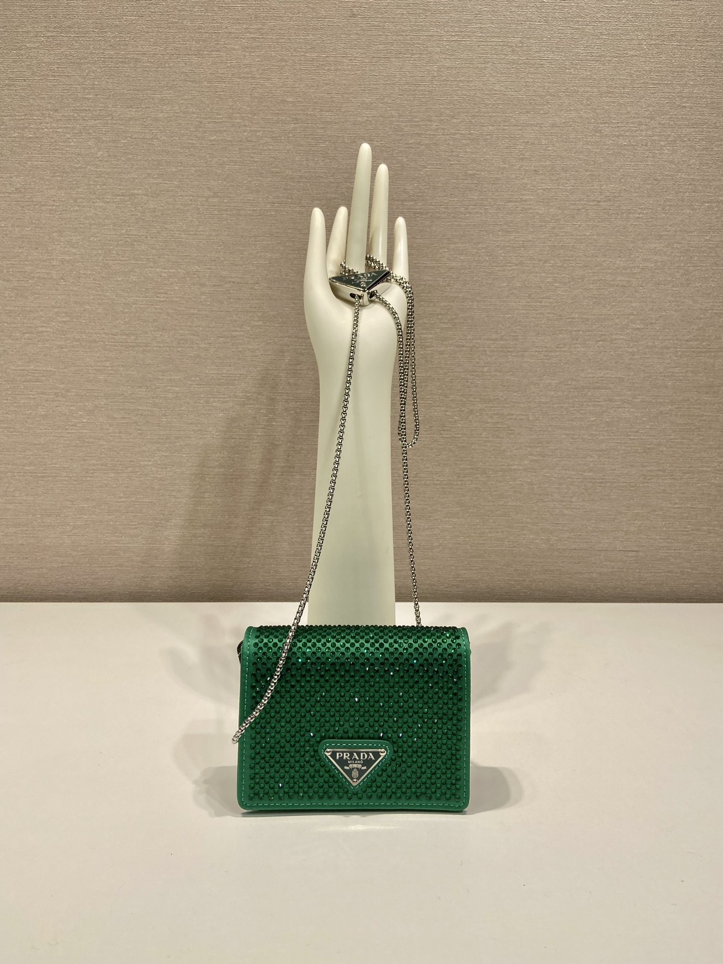 Pra*a cardholder with shoulder strap and crystals