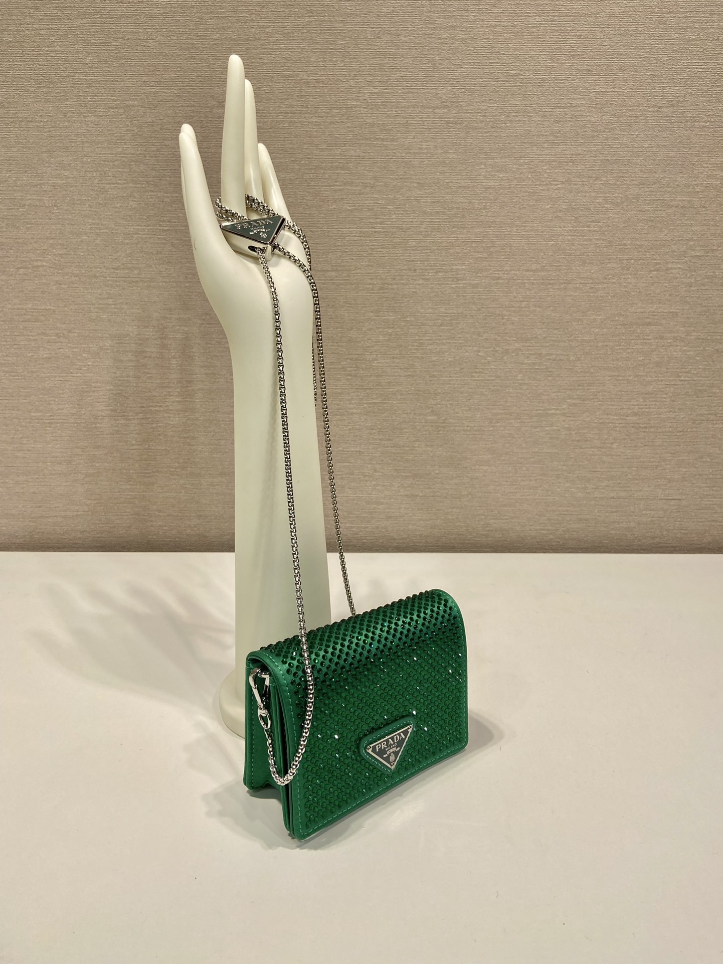 Pra*a cardholder with shoulder strap and crystals