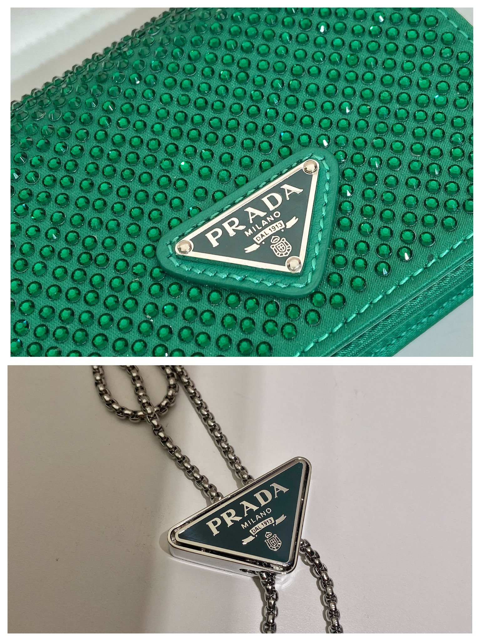 Pra*a cardholder with shoulder strap and crystals