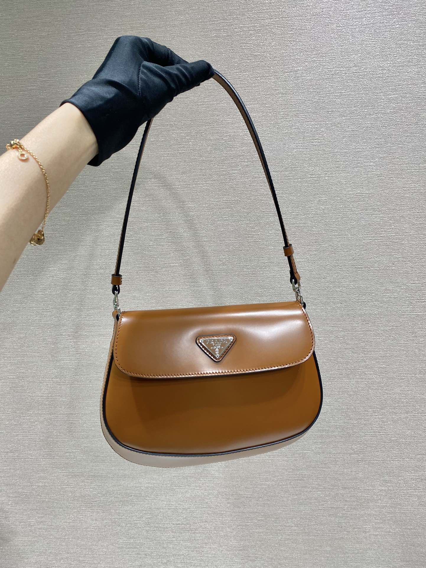 Pra*a cleo brushed leather shoulder bag with flap