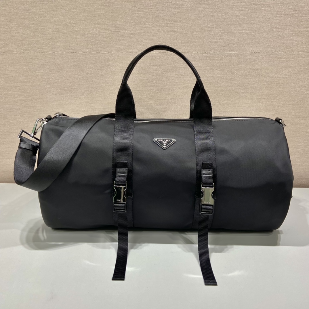Pra*a nylon and saffiano leather duffle bag