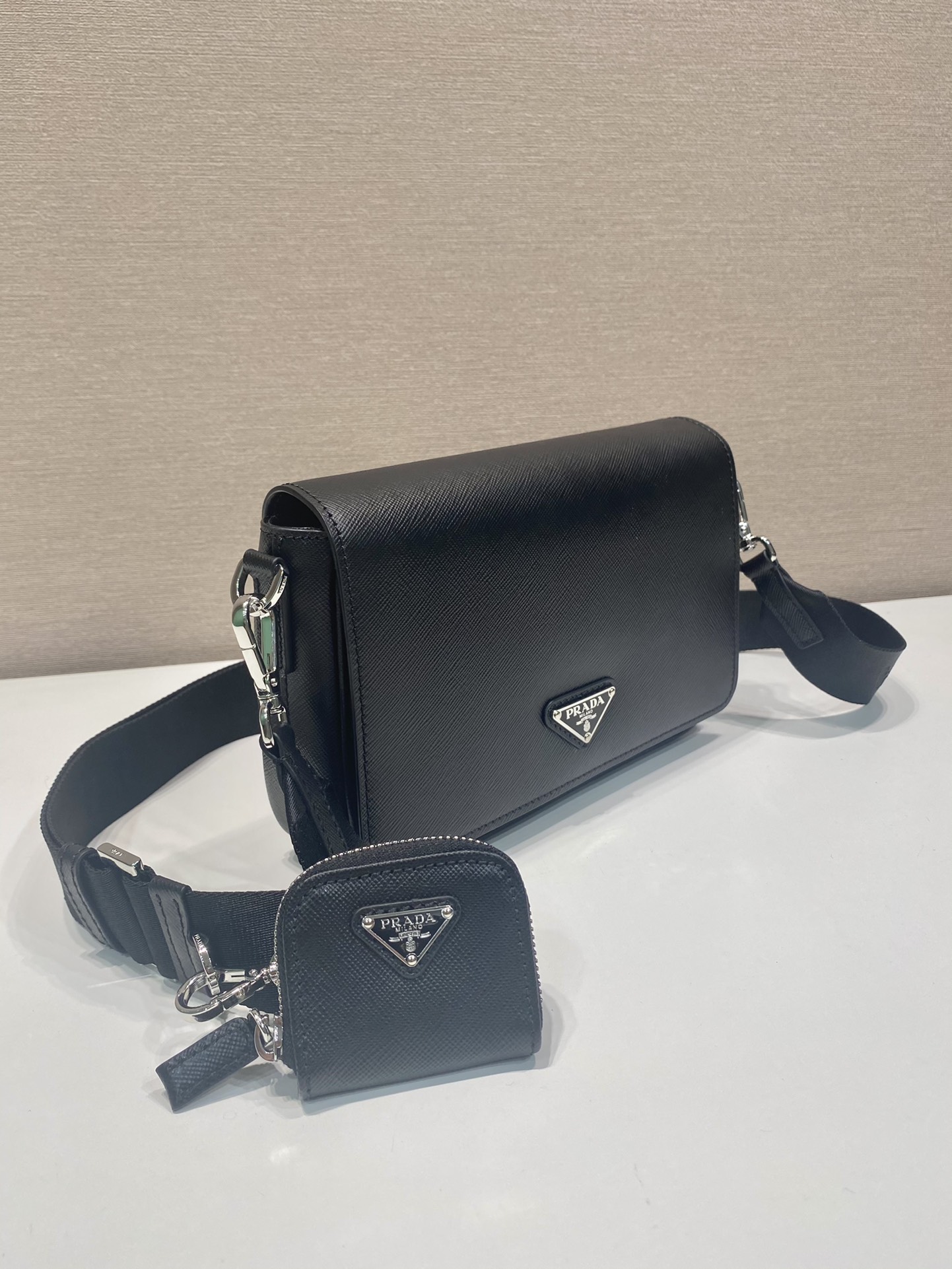 Pra*a saffiano leather shoulder bag