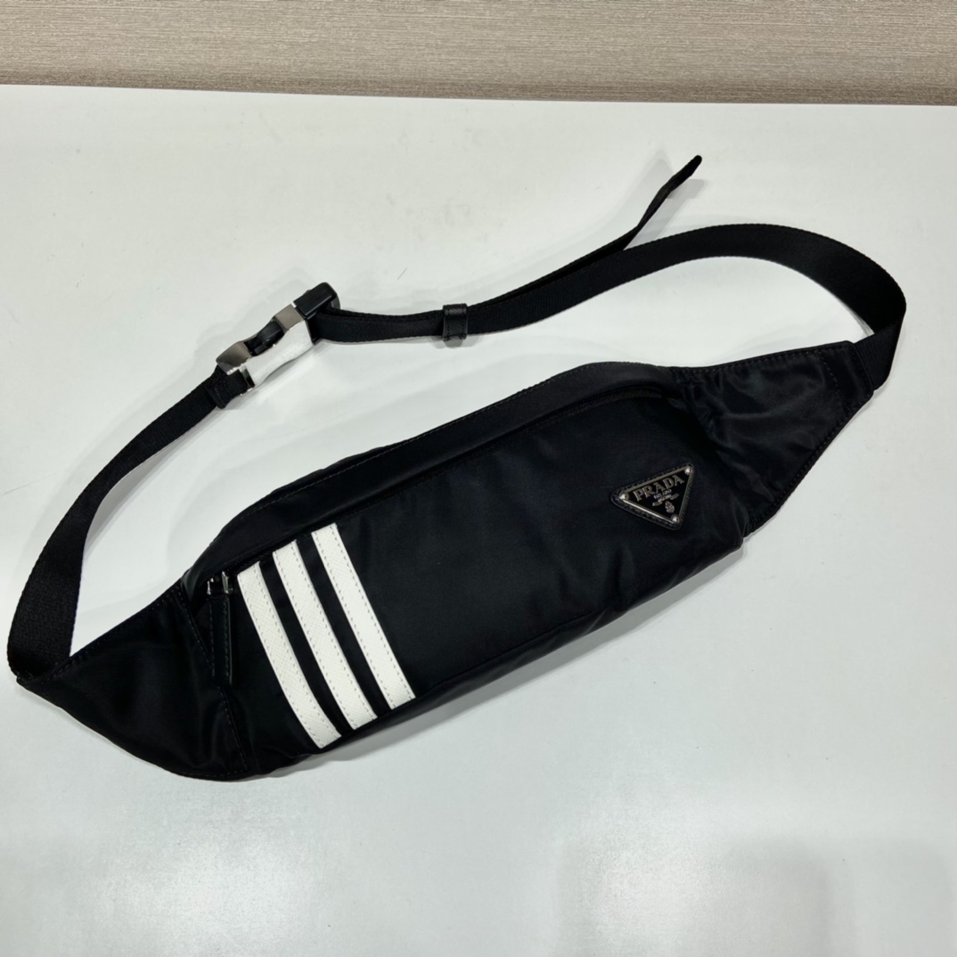 Pra*a black re-nylon and saffiano leather belt bag