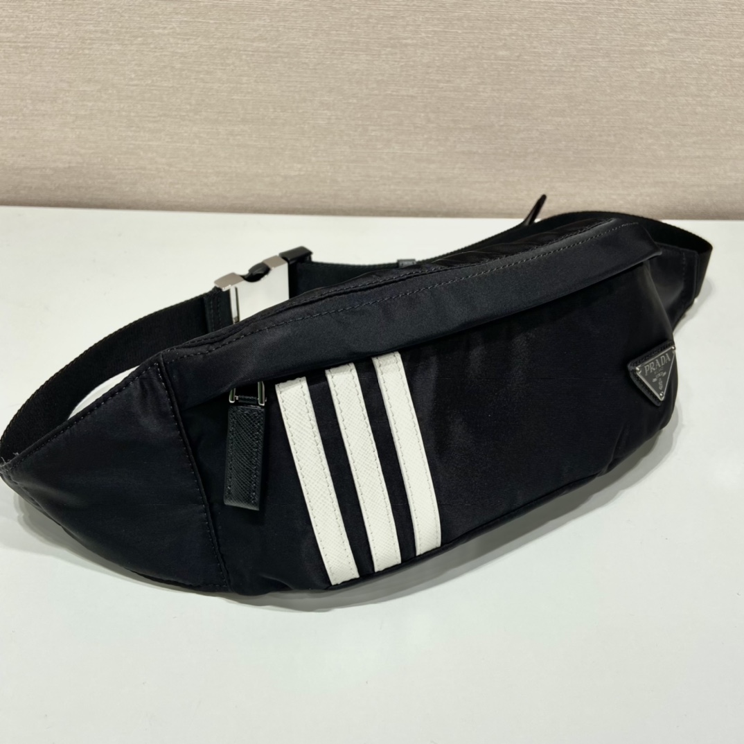 Pra*a black re-nylon and saffiano leather belt bag