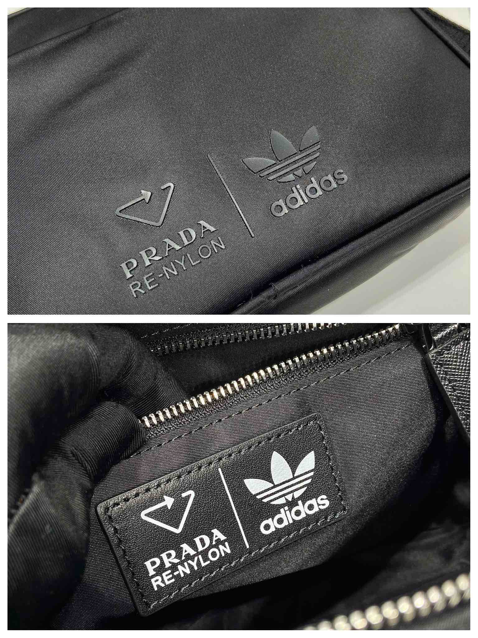 Pra*a black re-nylon and saffiano camera bag