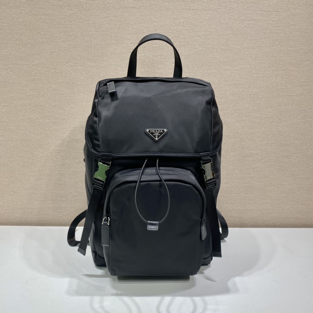 Pra*a black re-nylon and saffiano  backpack