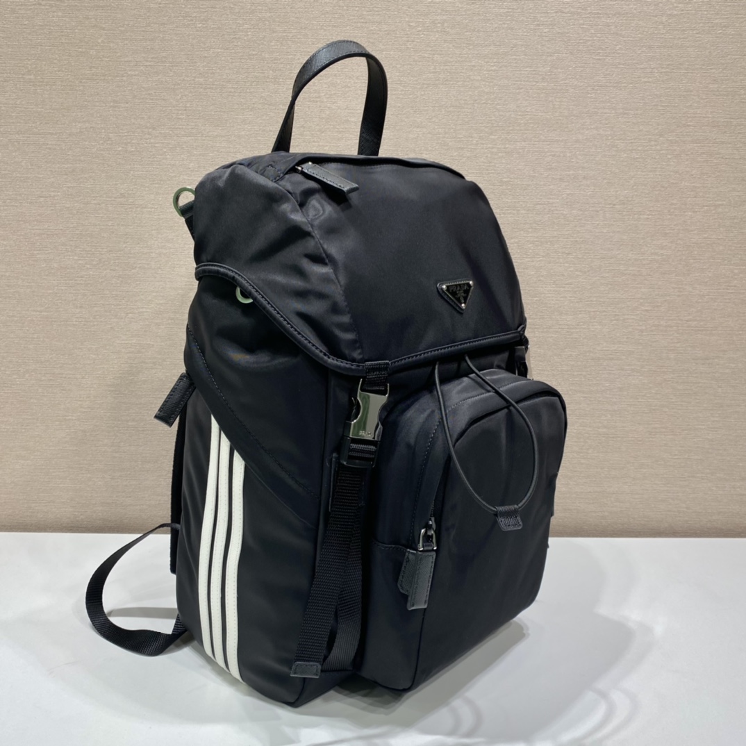Pra*a black re-nylon and saffiano backpack