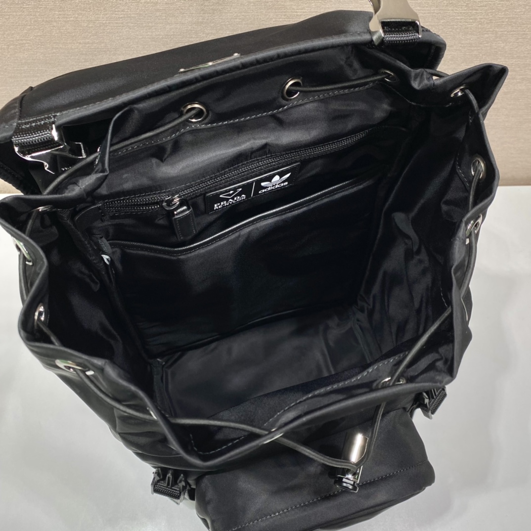 Pra*a black re-nylon and saffiano backpack