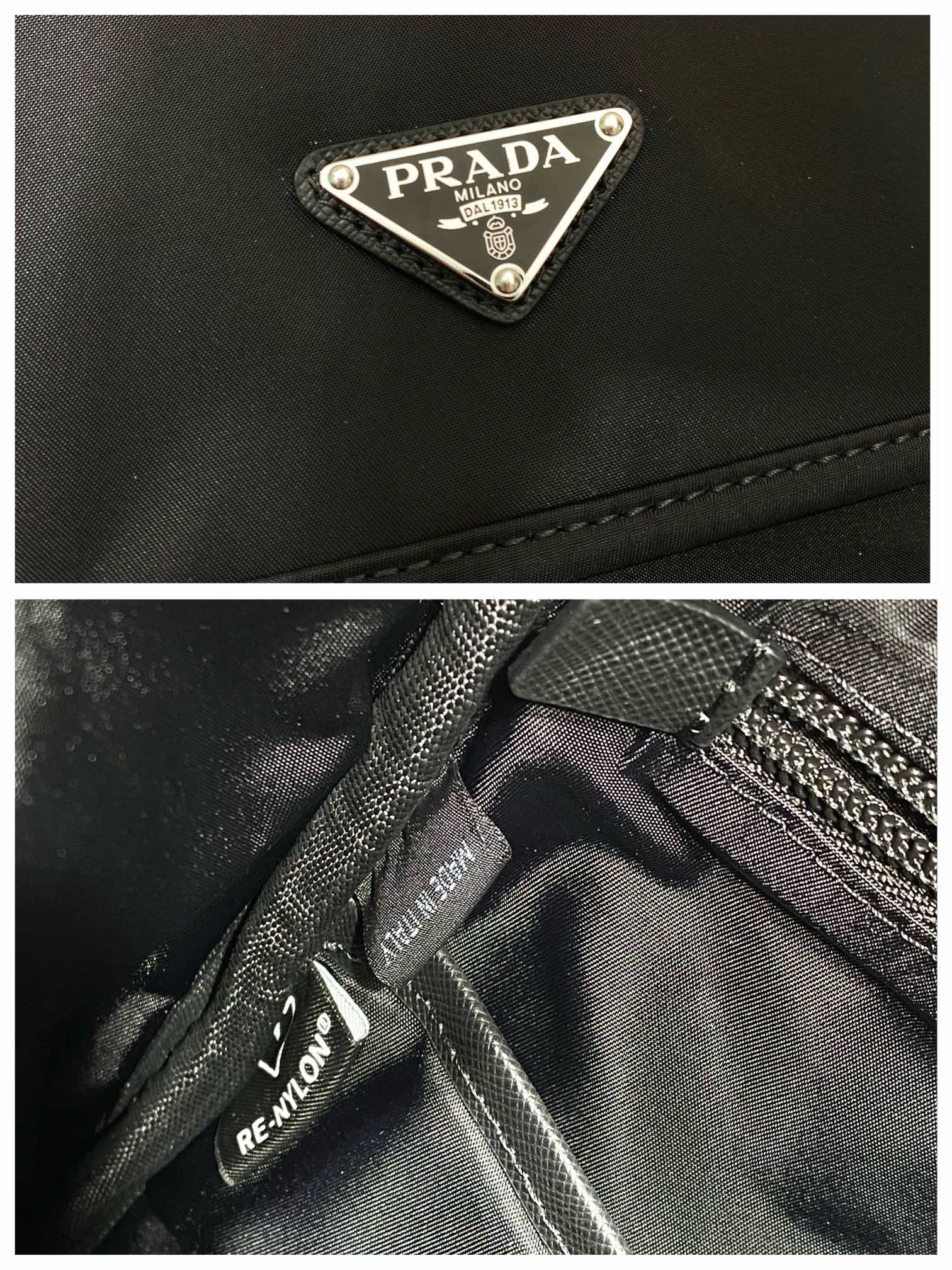 Pra*a black re-nylon and saffiano backpack